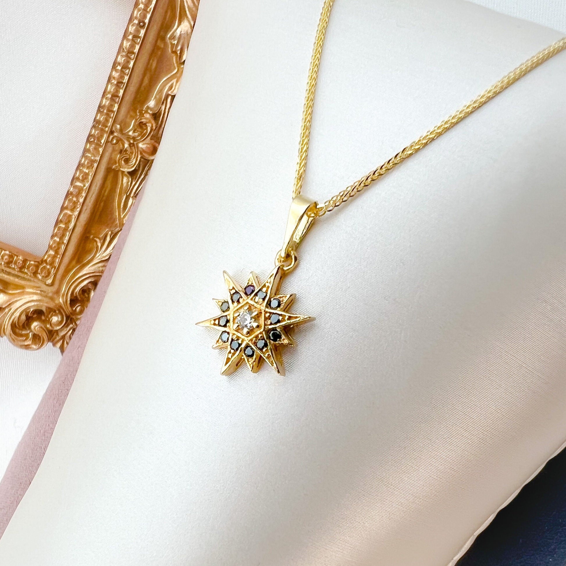 Star of Bethlehem 14k Gold Pendant with White Zircons and 14k Gold Chain