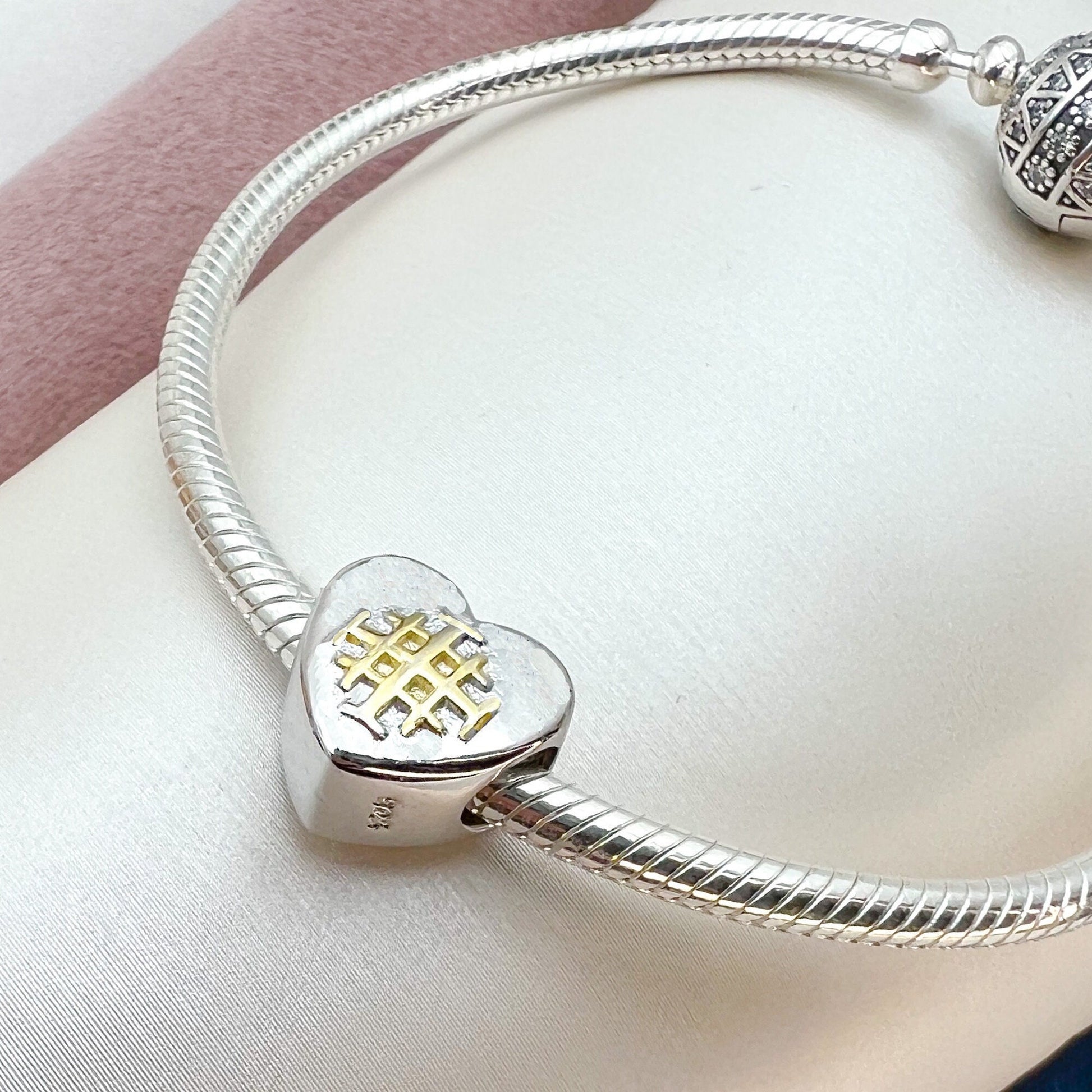 Jerusalem Cross Sacred Heart Charm Sterling Silver 925 and Gold - for Pandora Bracelet