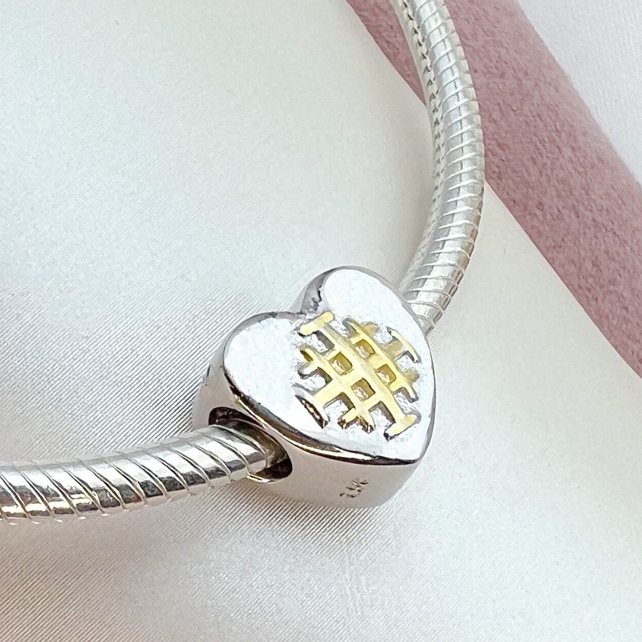 Jerusalem Cross Sacred Heart Charm Sterling Silver 925 and Gold - for Pandora Bracelet