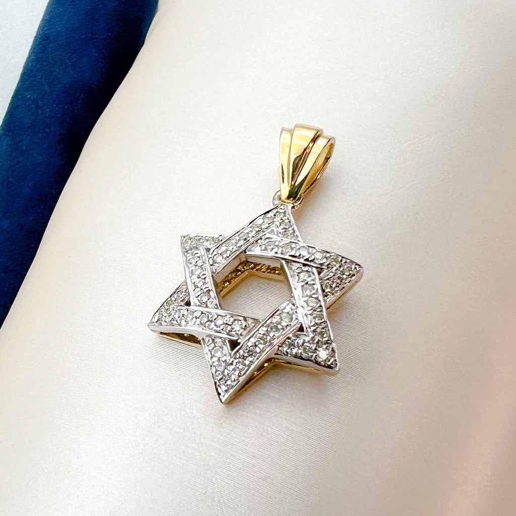Diamond Studded David Star Pendant in 14k Gold