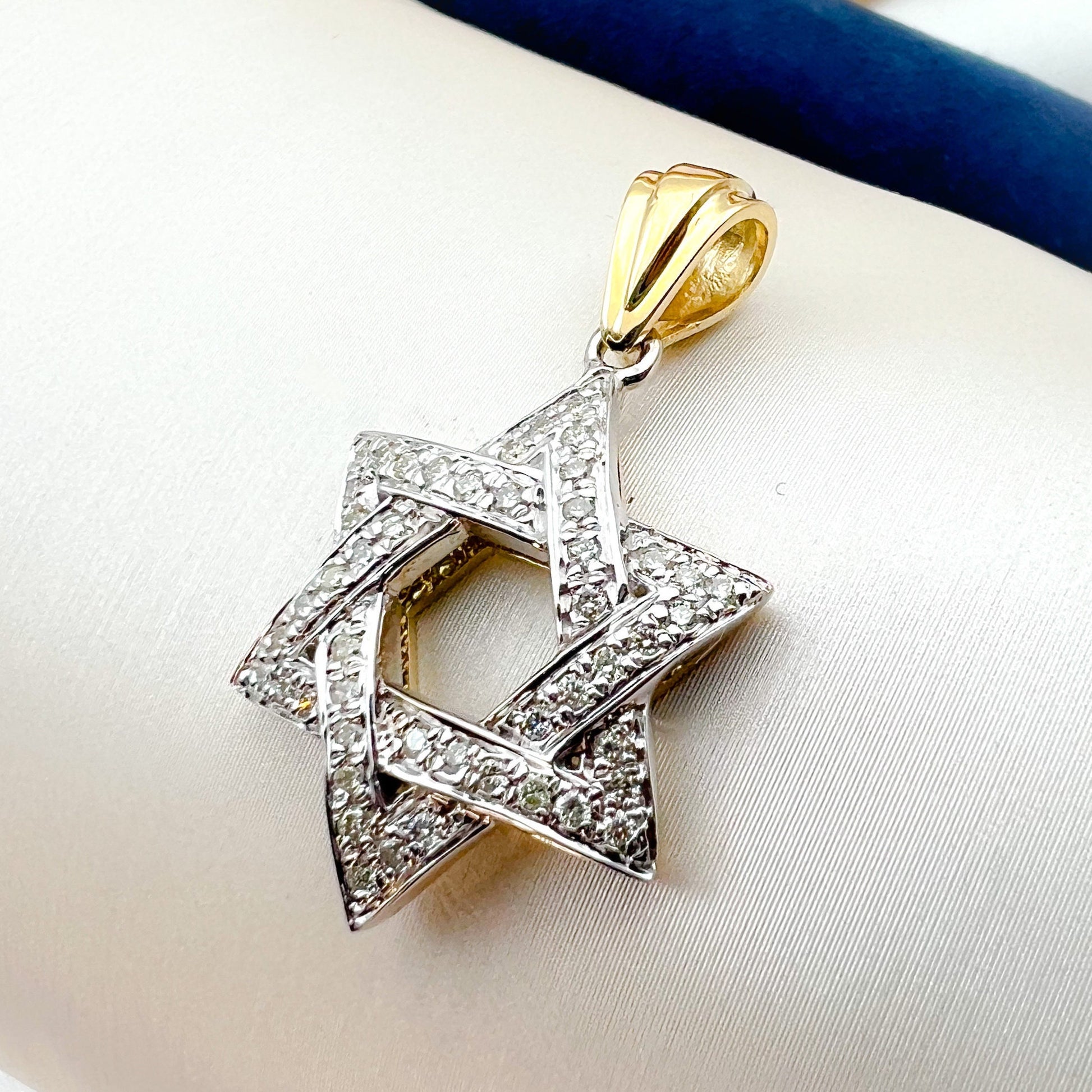 Diamond Studded David Star Pendant in 14k Gold