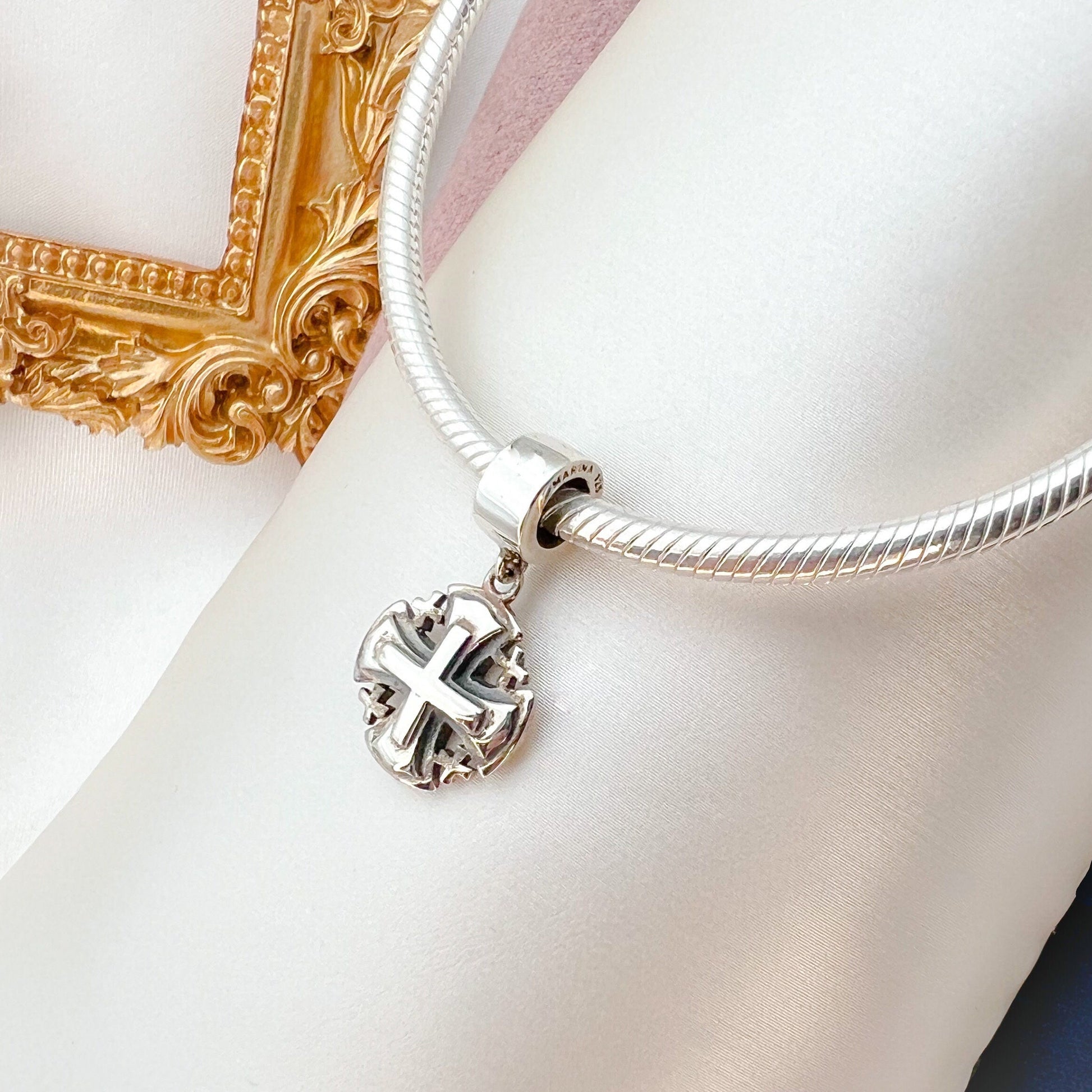 Elegant Sterling Silver Jerusalem Cross Charm – Symbol of Faith for Pandora Bracelets