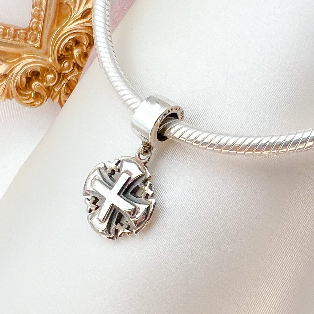 Elegant Sterling Silver Jerusalem Cross Charm – Symbol of Faith for Pandora Bracelets