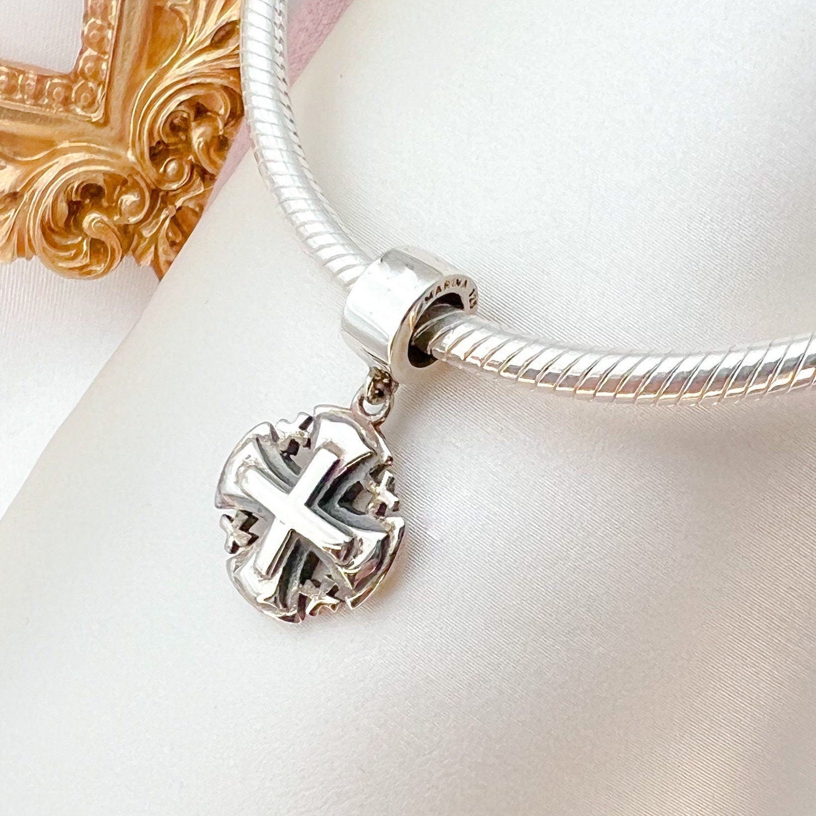 Elegant Sterling Silver Jerusalem Cross Charm – Symbol of Faith for Pandora Bracelets