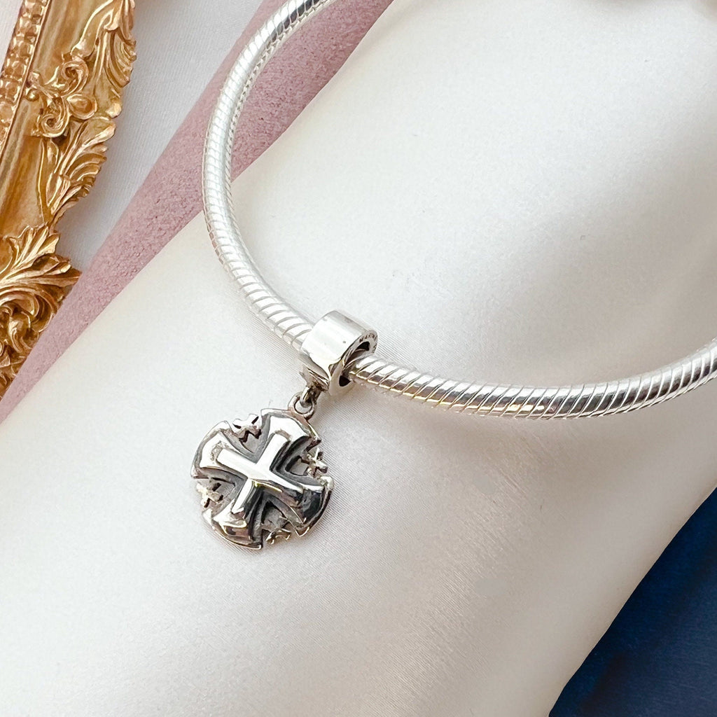 Elegant Sterling Silver Jerusalem Cross Charm – Symbol of Faith for Pandora Bracelets