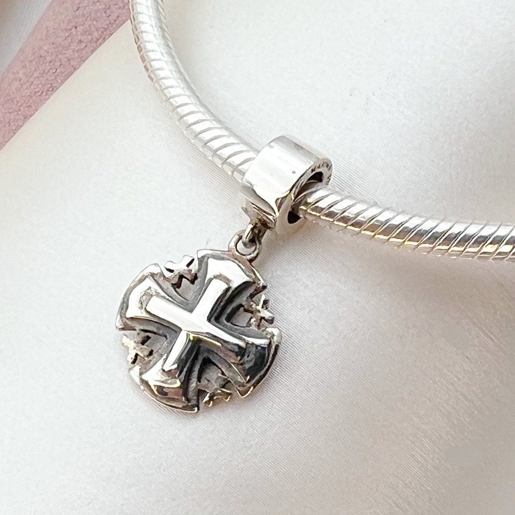 Elegant Sterling Silver Jerusalem Cross Charm – Symbol of Faith for Pandora Bracelets