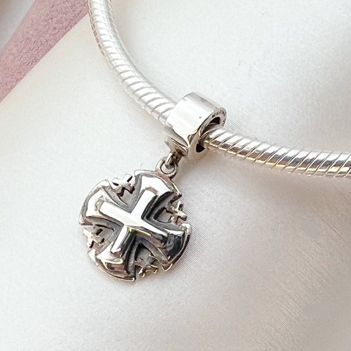 Elegant Sterling Silver Jerusalem Cross Charm – Symbol of Faith for Pandora Bracelets