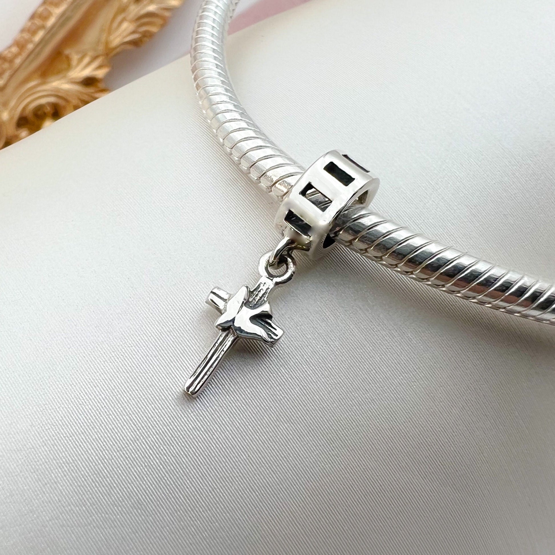 Holy Spirit Cross Charm in Sterling Silver 925 for Pandora Bracelets