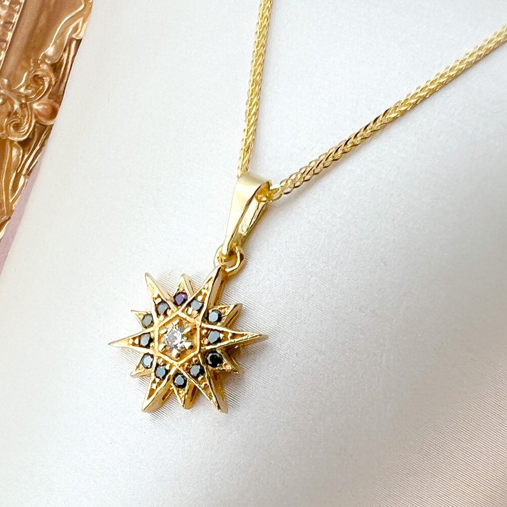 Star of Bethlehem 14k Gold Pendant with White Zircons and 14k Gold Chain