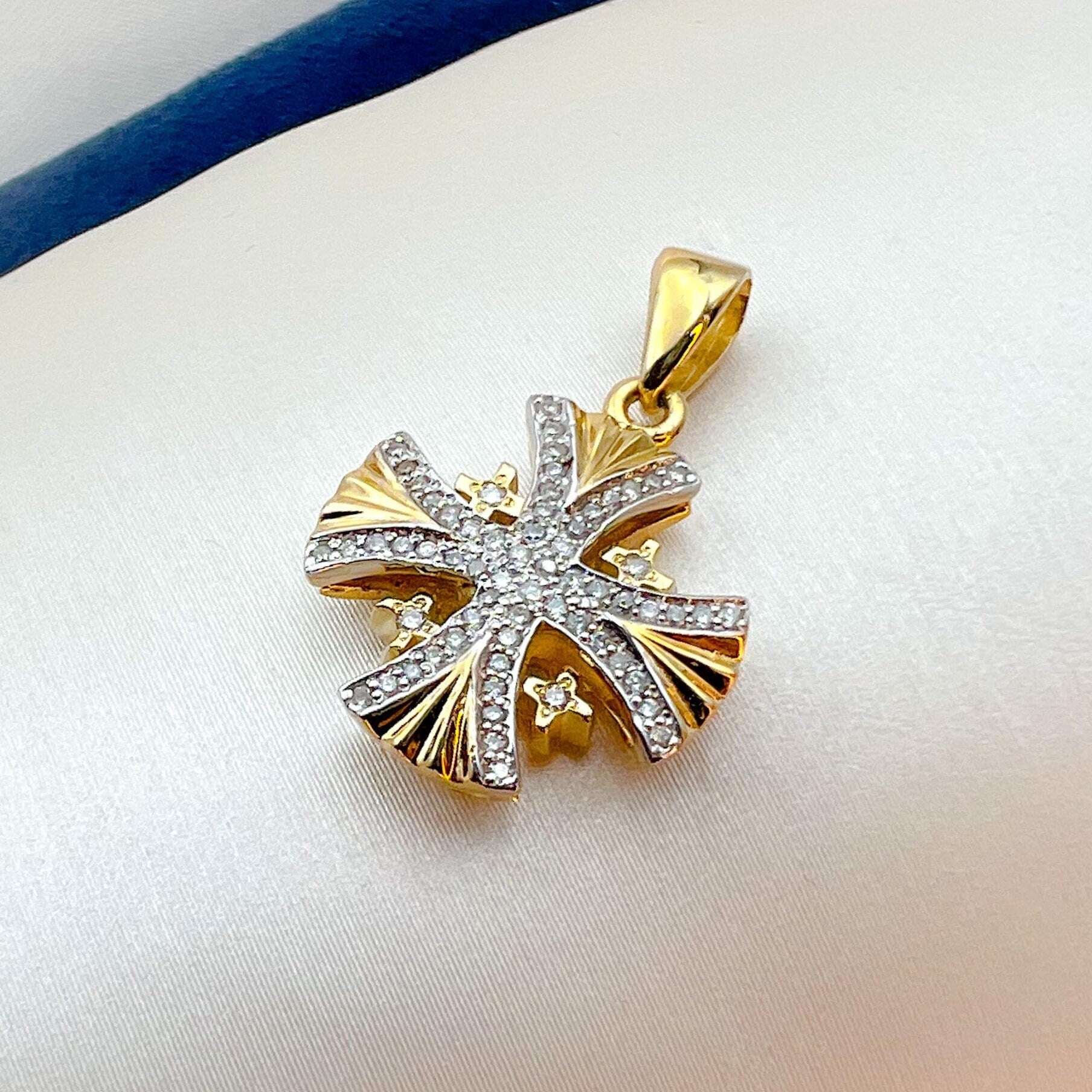 Sacred Jerusalem Cross Pendant 14k Gold with 68 Diamonds 0.35ct