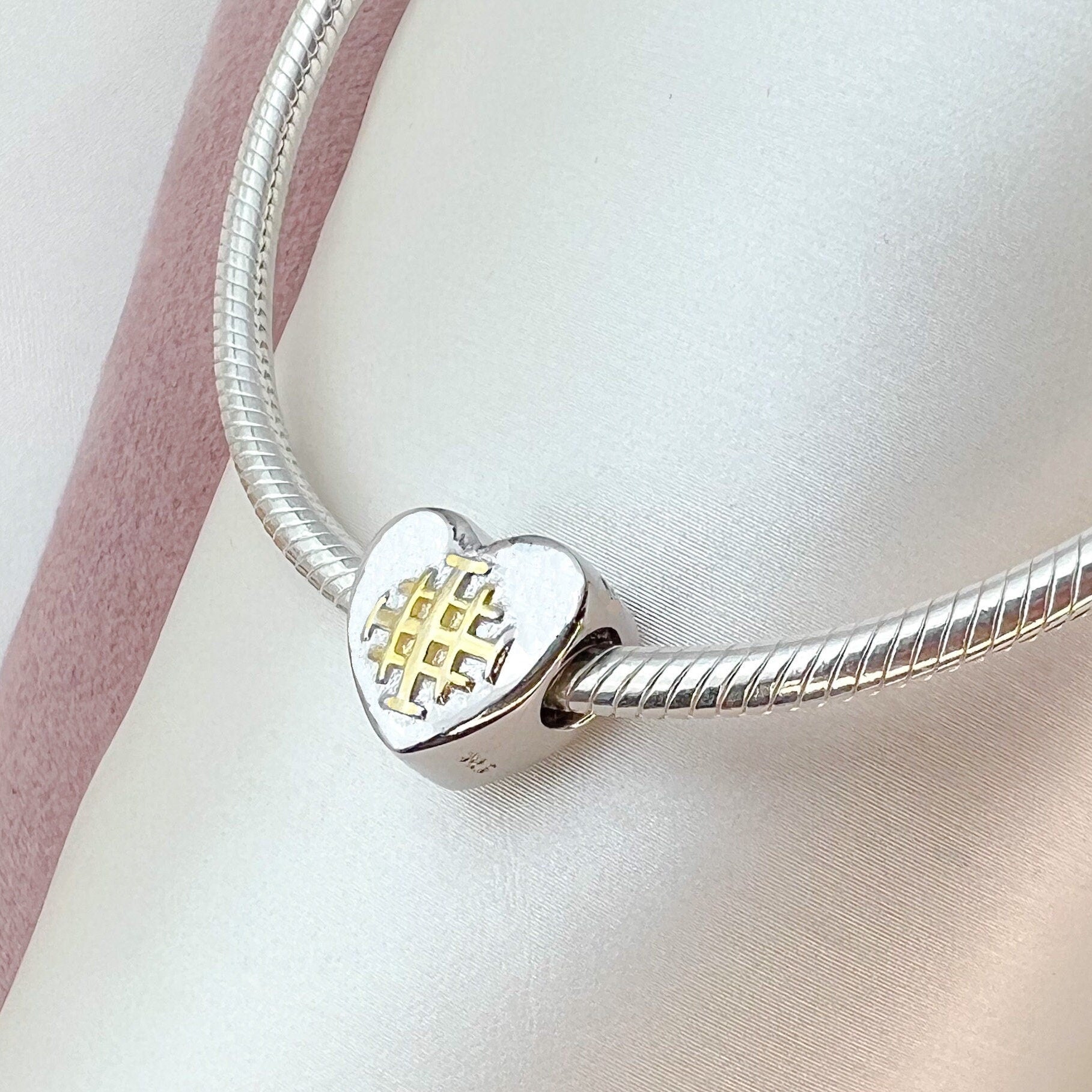 Jerusalem Cross Sacred Heart Charm Sterling Silver 925 and Gold - for Pandora Bracelet