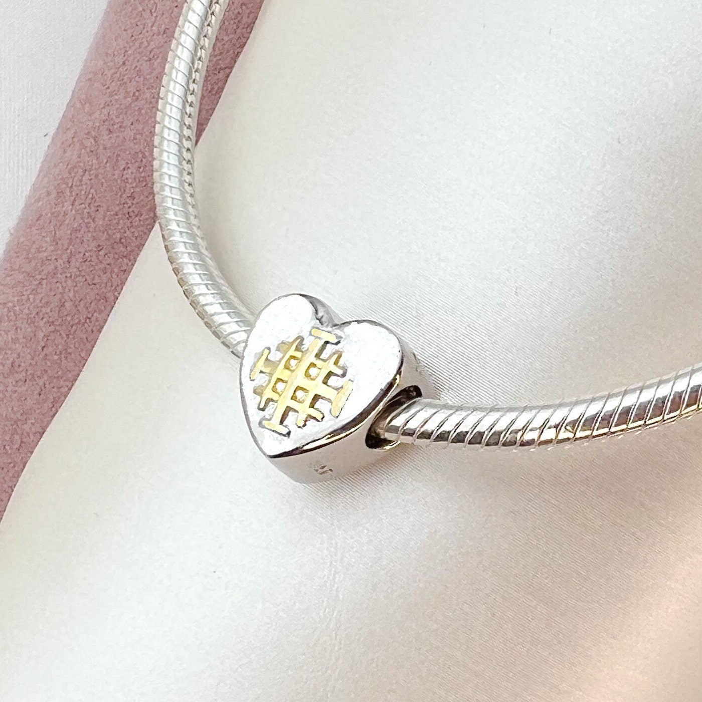 Jerusalem Cross Sacred Heart Charm Sterling Silver 925 and Gold - for Pandora Bracelet