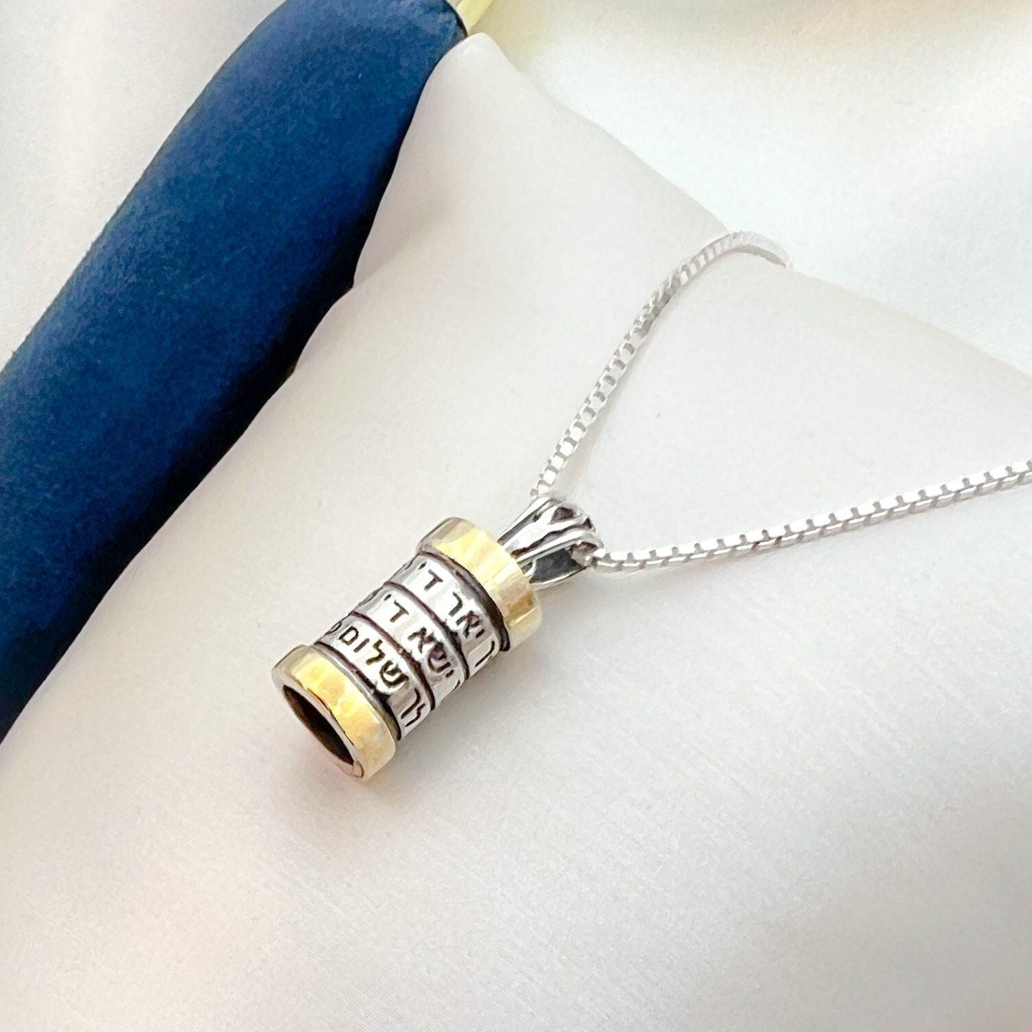 Silver and Gold Mezuzah Pendant with Aharon’s Blessing