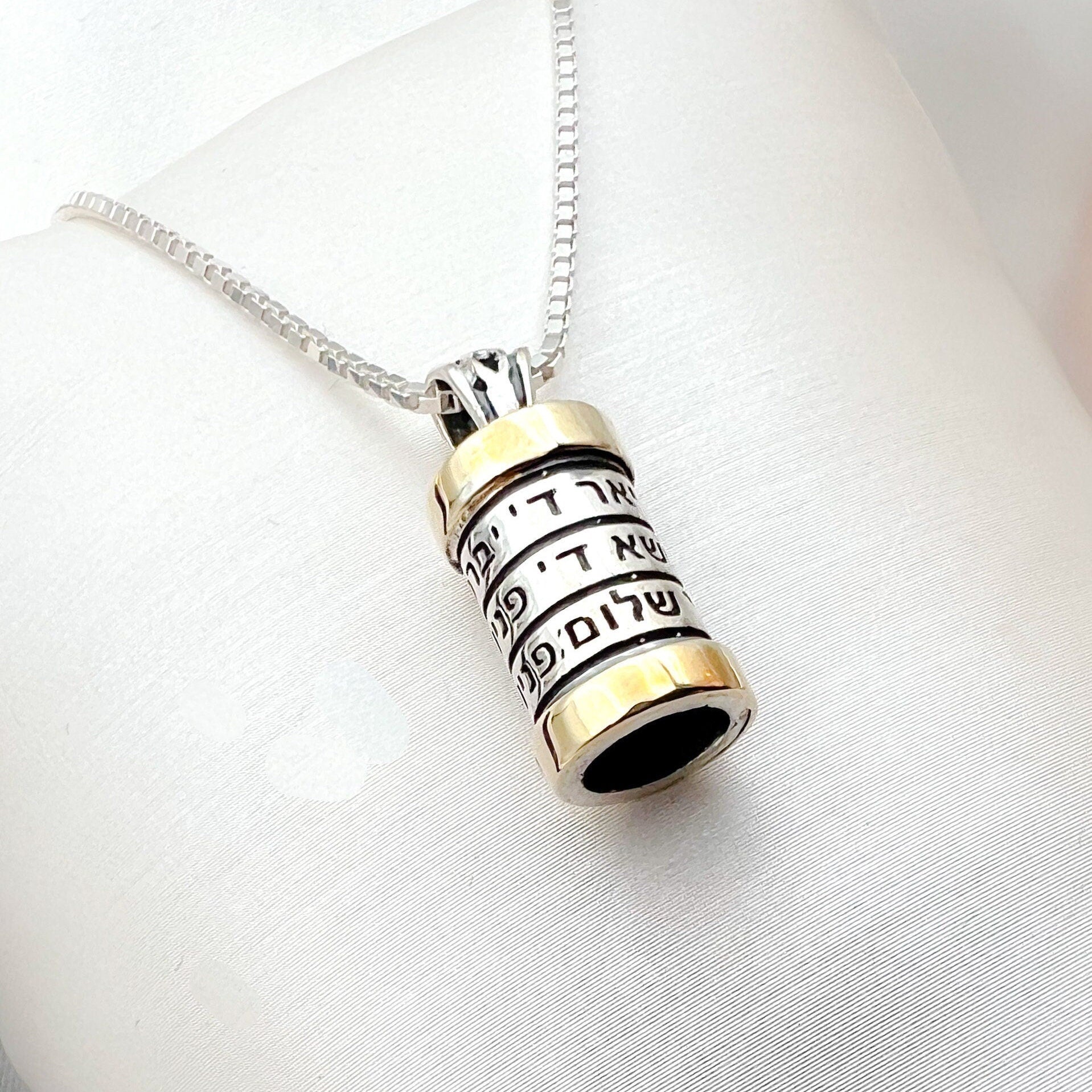 Silver and Gold Mezuzah Pendant with Aharon’s Blessing