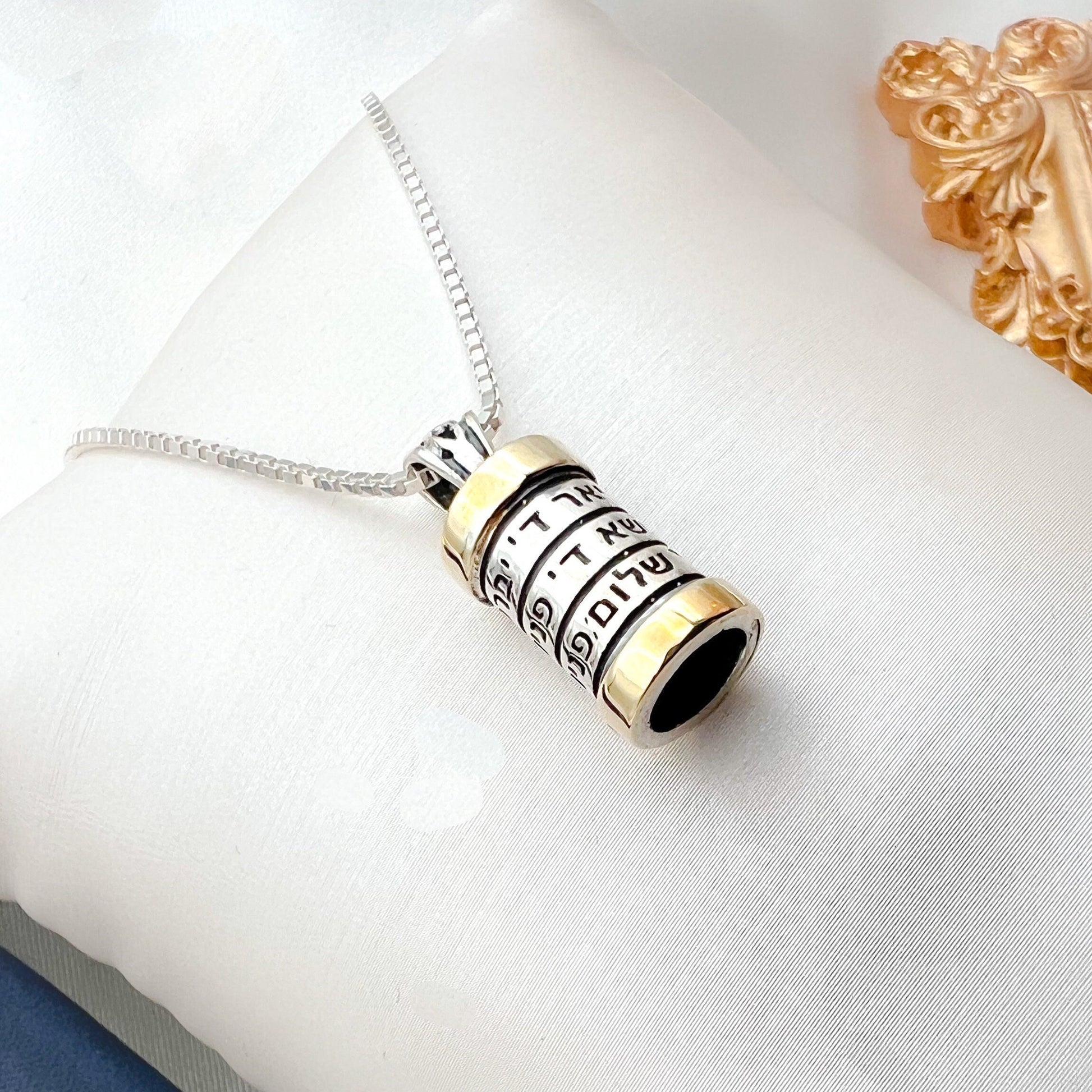 Silver and Gold Mezuzah Pendant with Aharon’s Blessing