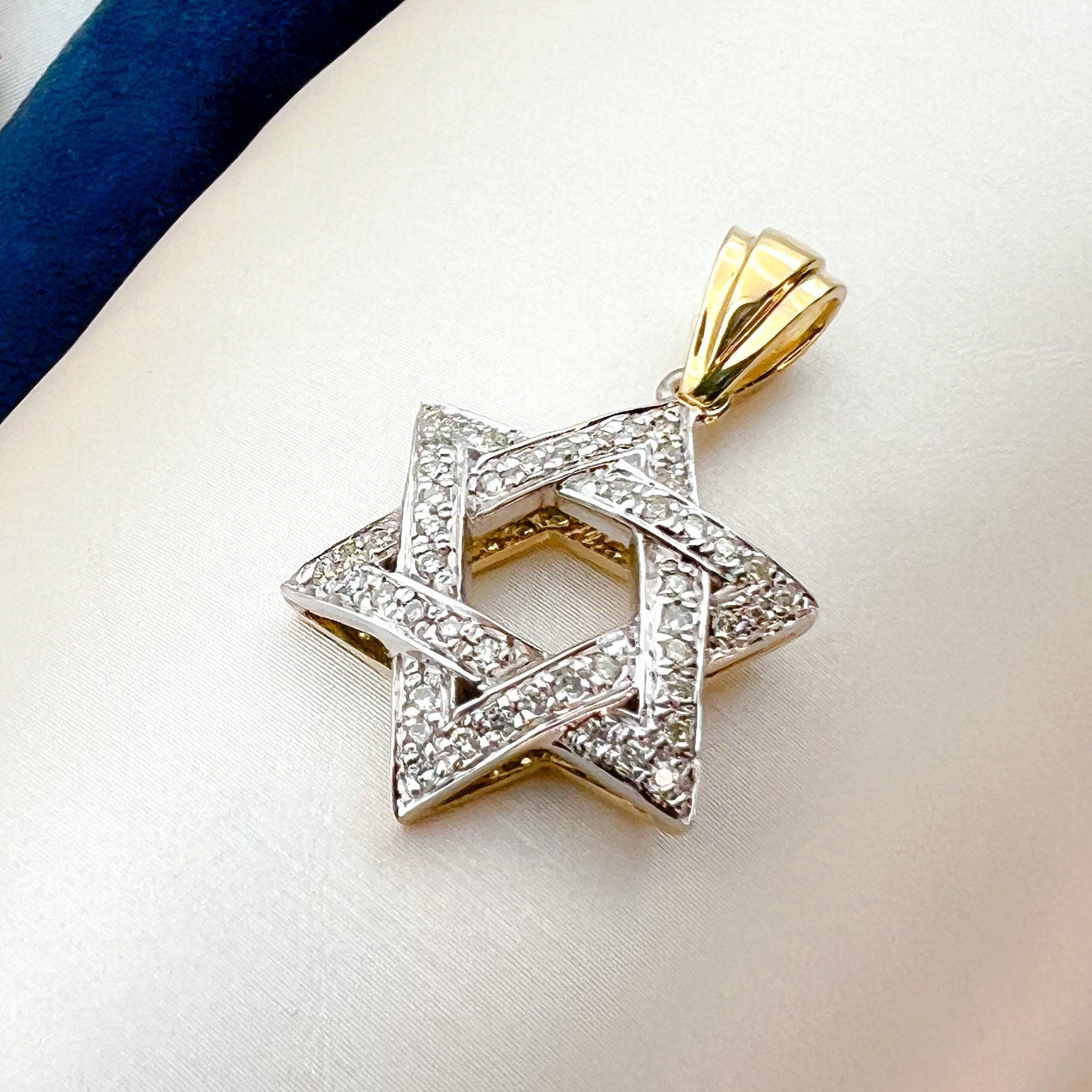Diamond Studded David Star Pendant in 14k Gold