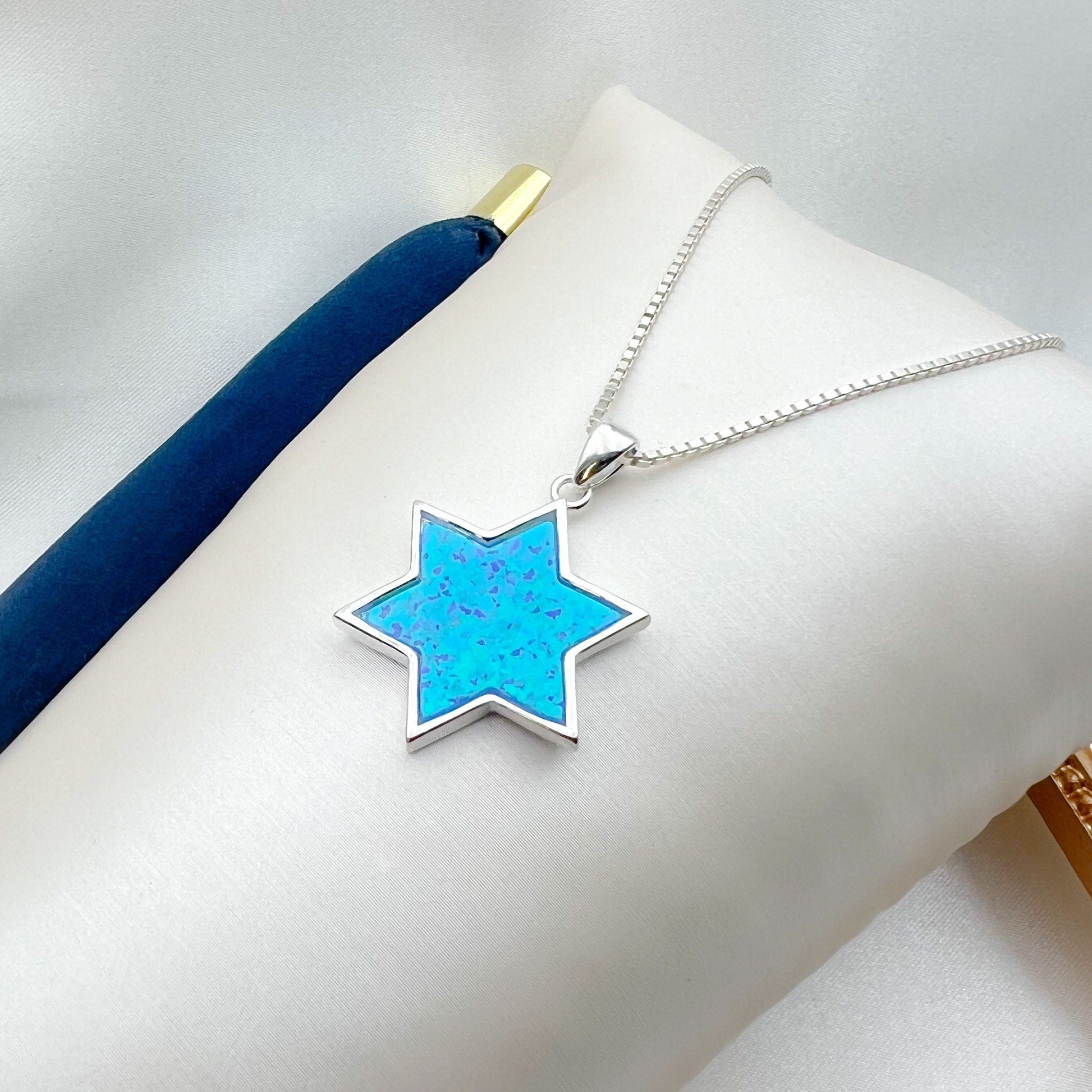 Messianic Star of David Cross Pendant with Blue Opal