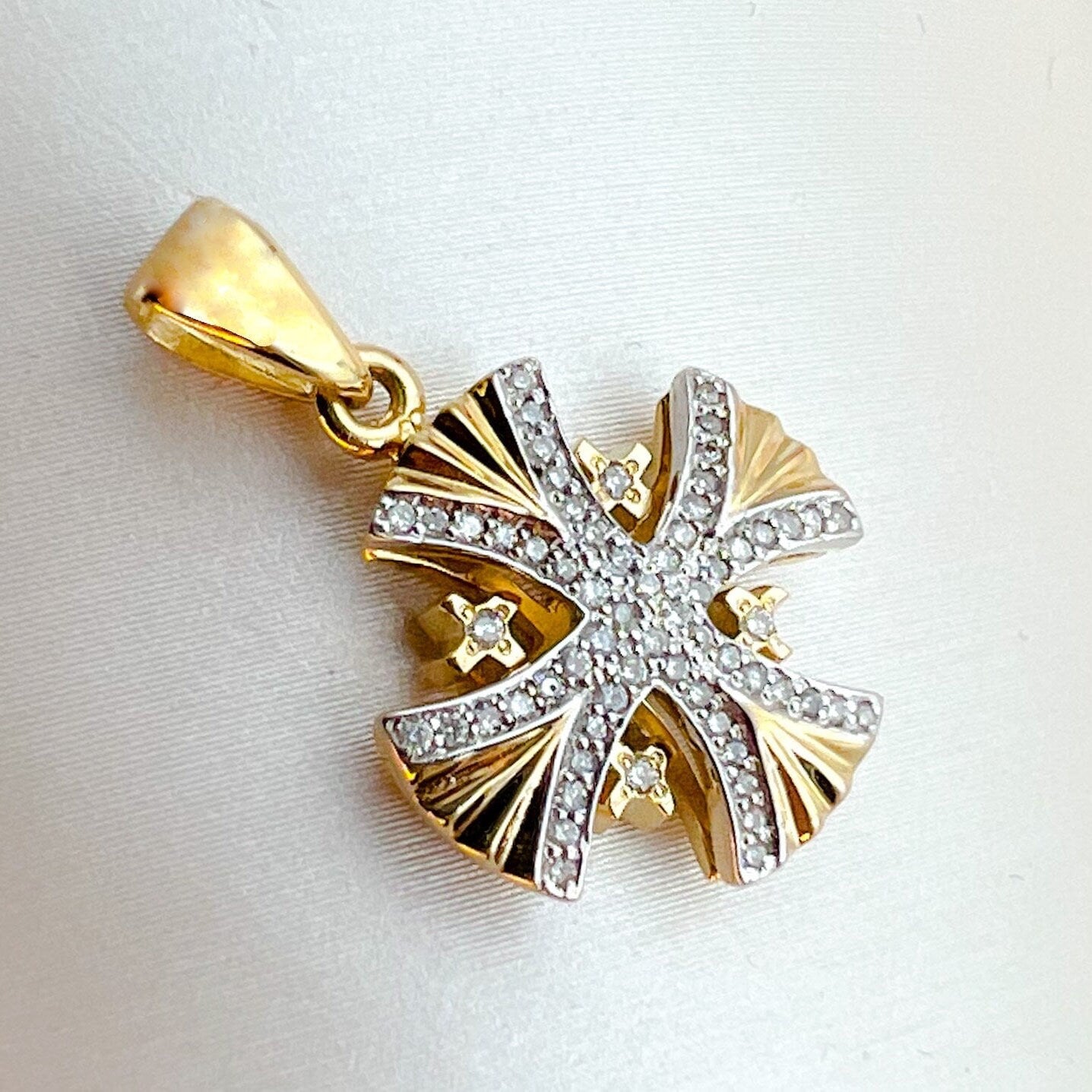 Sacred Jerusalem Cross Pendant 14k Gold with 68 Diamonds 0.35ct