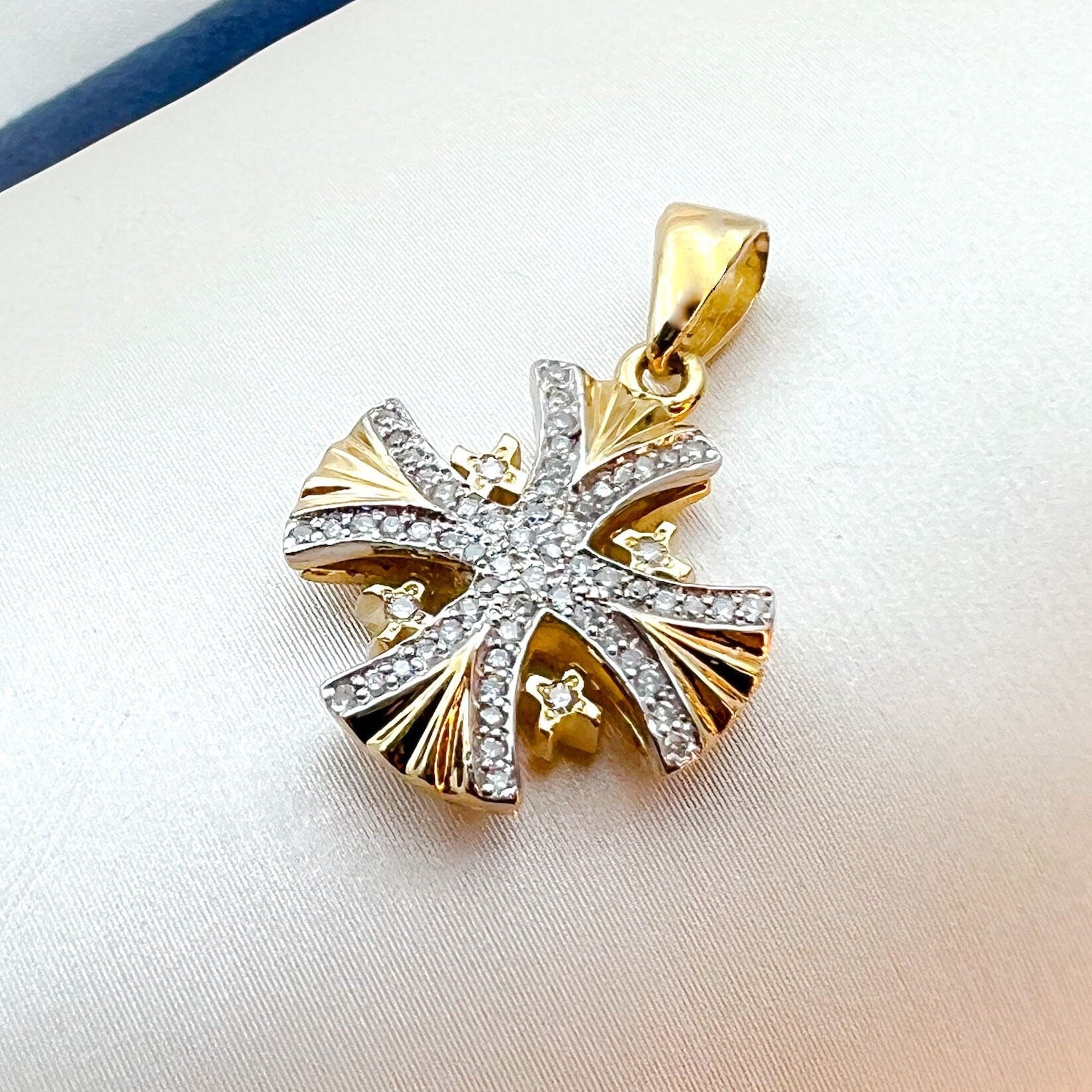 Sacred Jerusalem Cross Pendant 14k Gold with 68 Diamonds 0.35ct