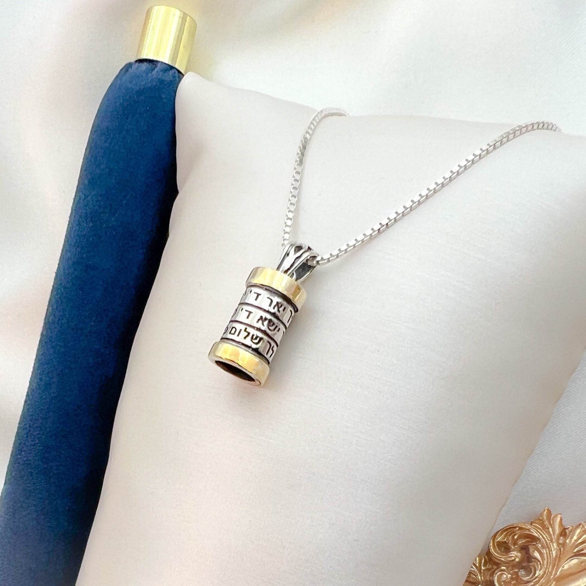 Silver and Gold Mezuzah Pendant with Aharon’s Blessing