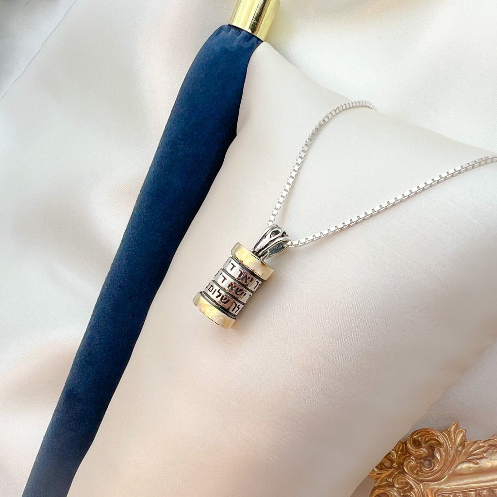 Silver and Gold Mezuzah Pendant with Aharon’s Blessing