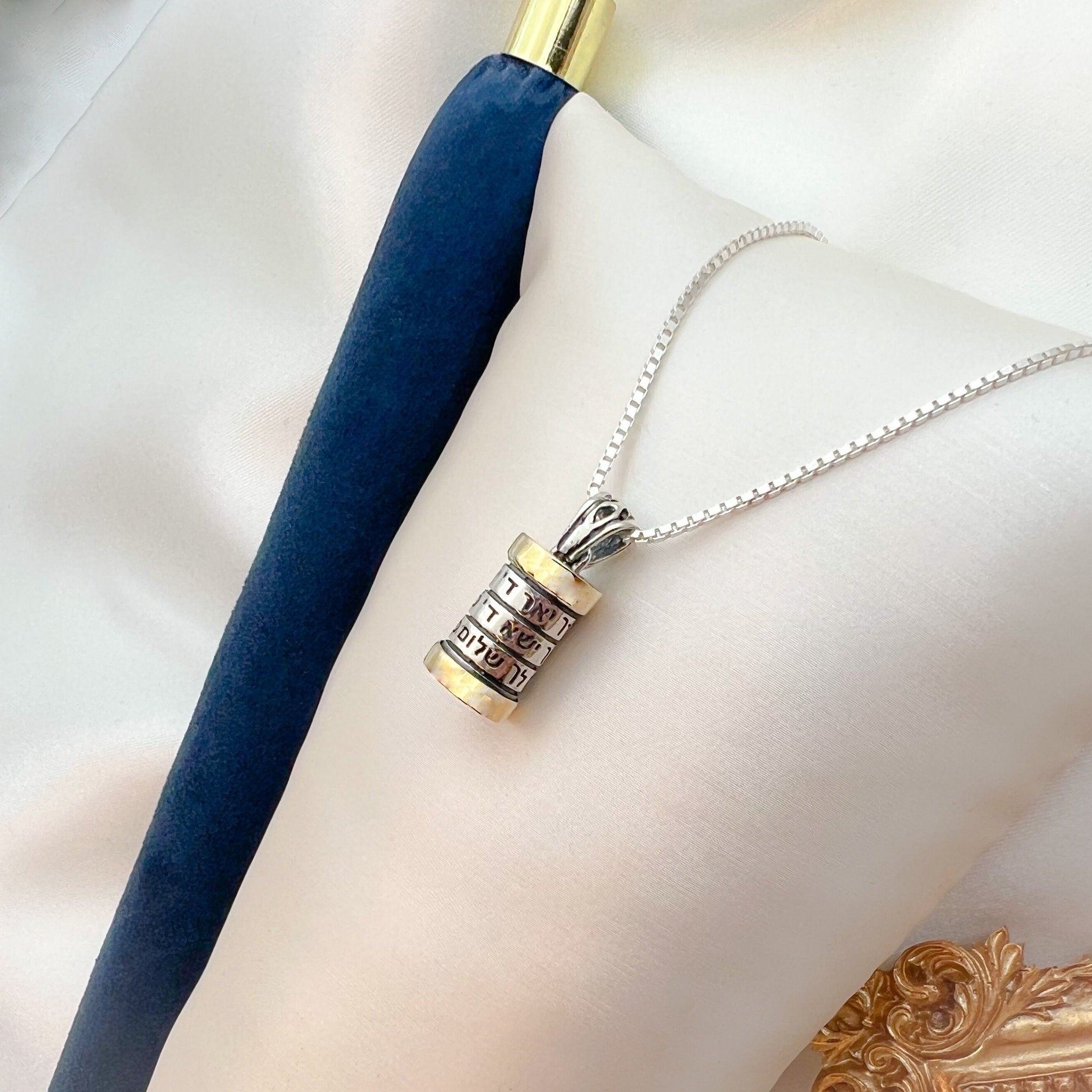 Silver and Gold Mezuzah Pendant with Aharon’s Blessing