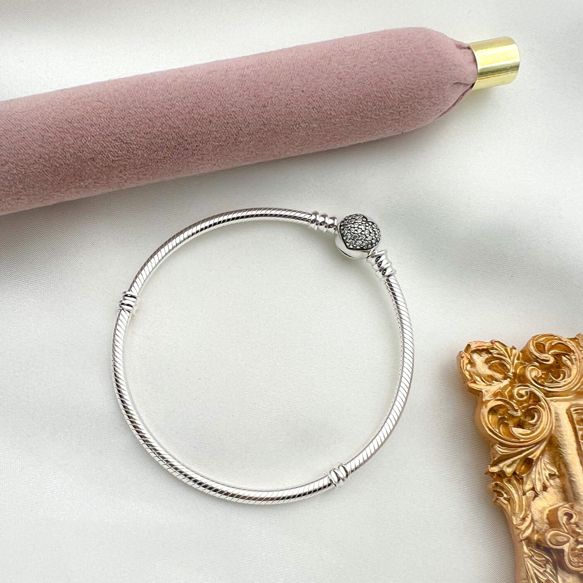 Sterling Silver Heart-Lock Bracelet with Sparkling Zirconia