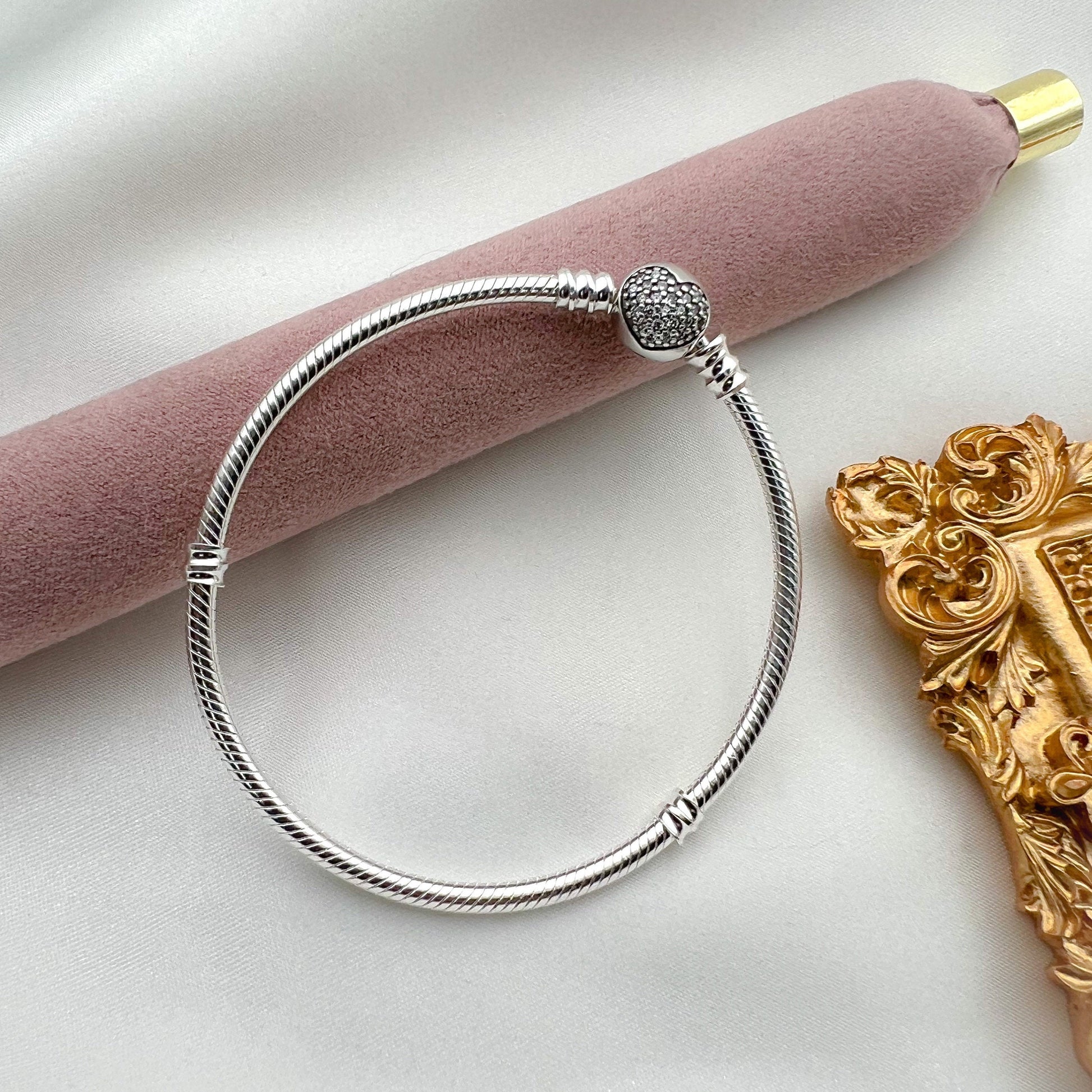 Sterling Silver Heart-Lock Bracelet with Sparkling Zirconia