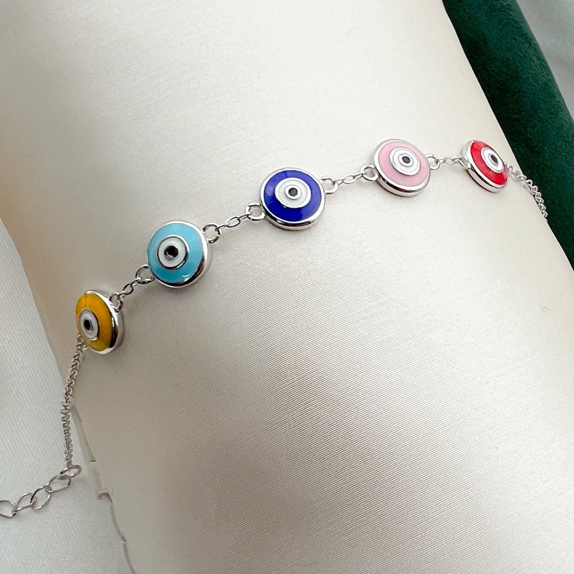 Sterling Silver Guardian Eye Bracelet with Vibrant Enamel Design