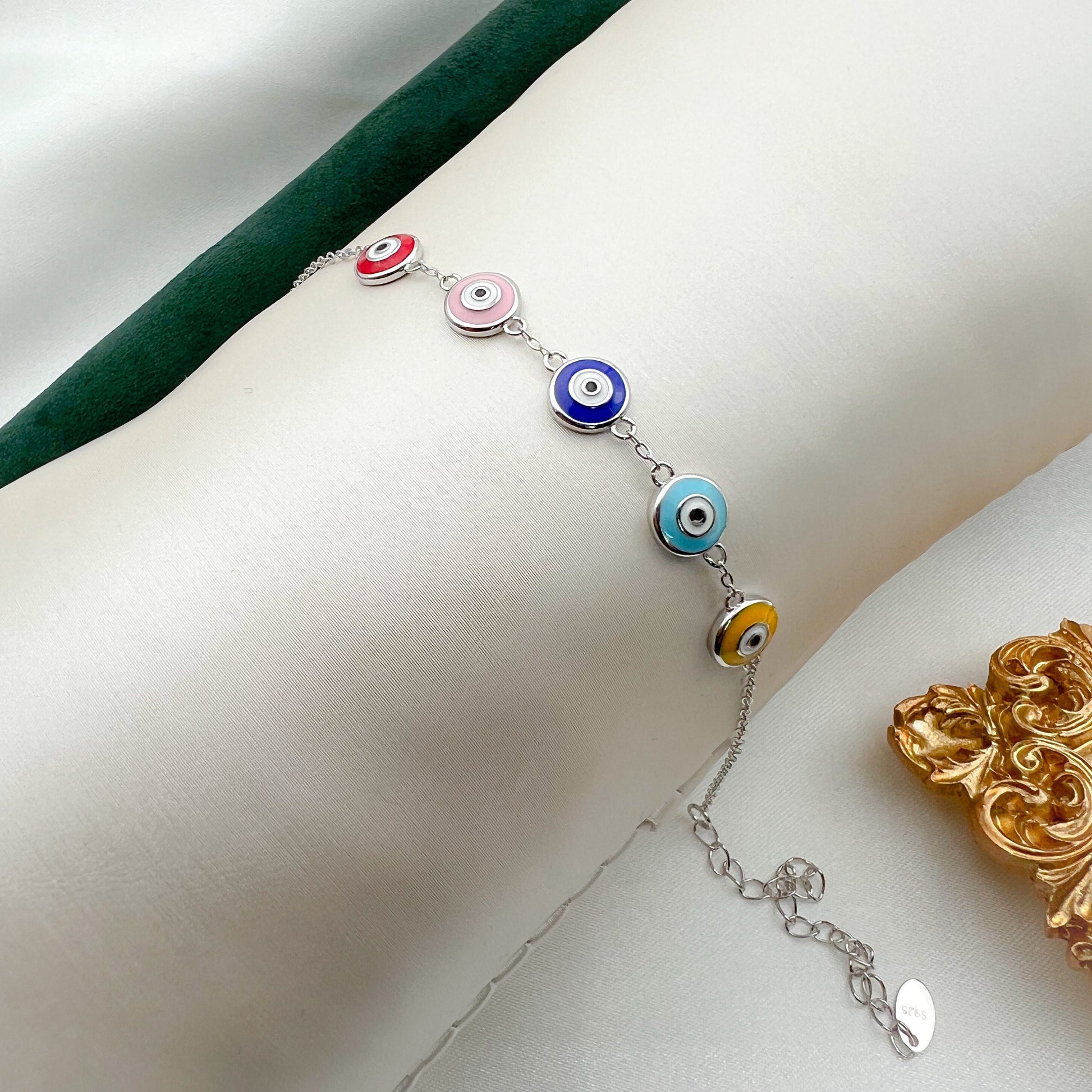 Sterling Silver Guardian Eye Bracelet with Vibrant Enamel Design
