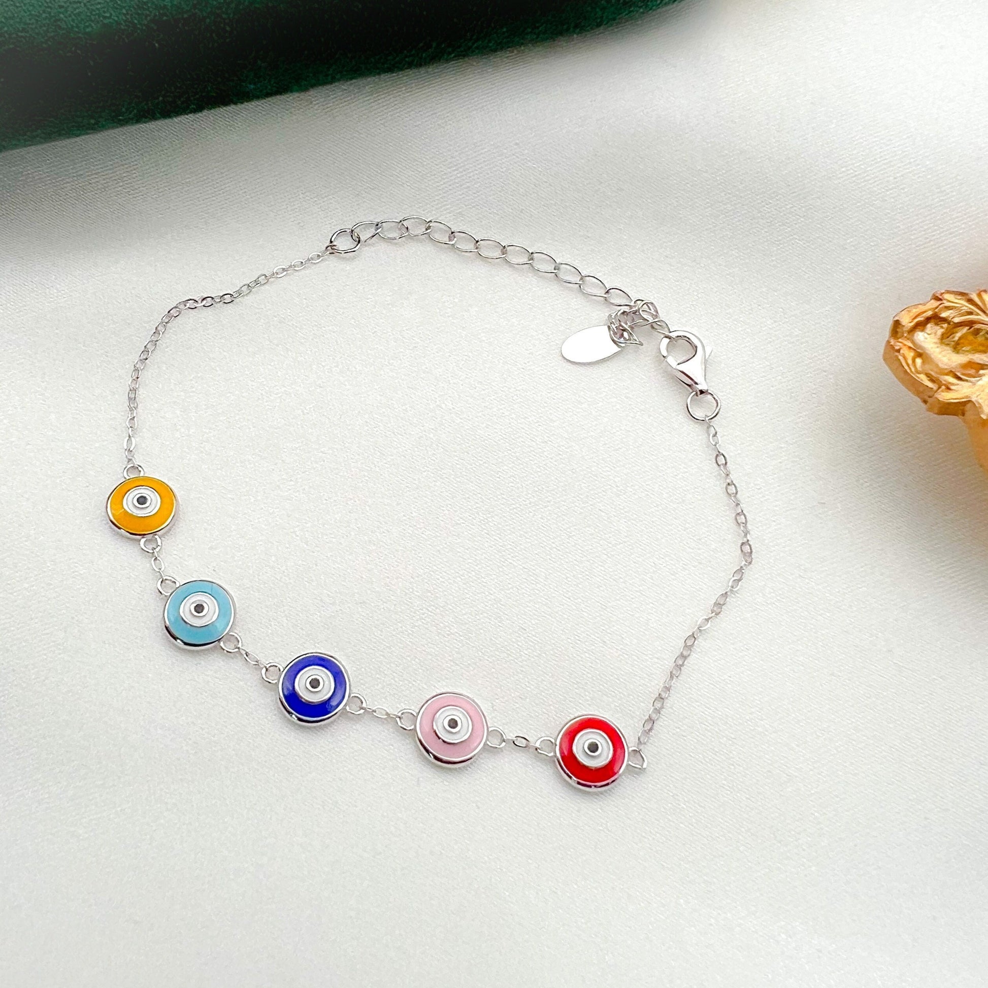 Sterling Silver Guardian Eye Bracelet with Vibrant Enamel Design