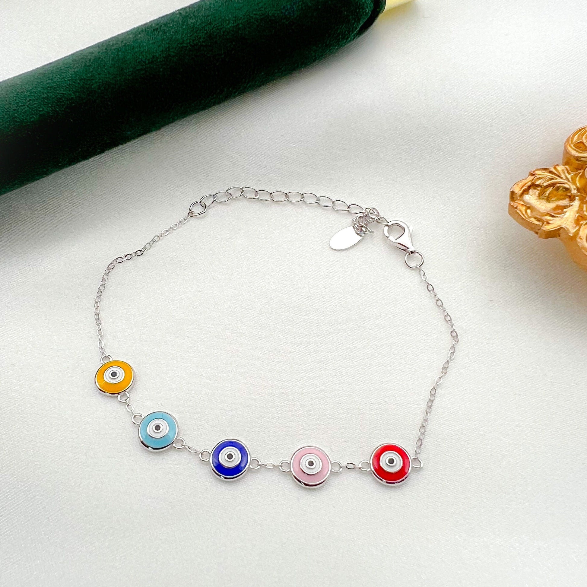 Sterling Silver Guardian Eye Bracelet with Vibrant Enamel Design