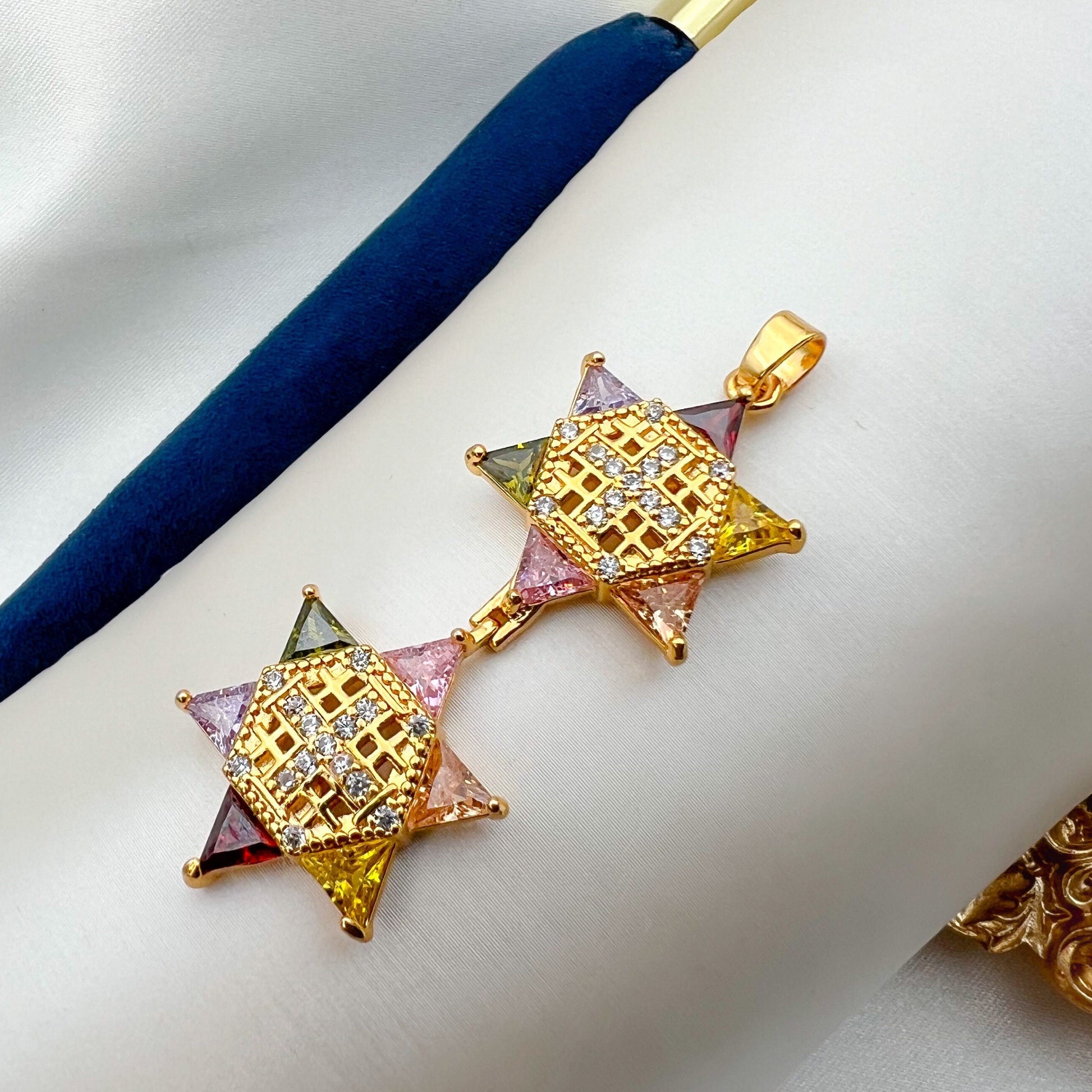 Unique Star of David and Jerusalem Cross Pendant with Magnetic Opening