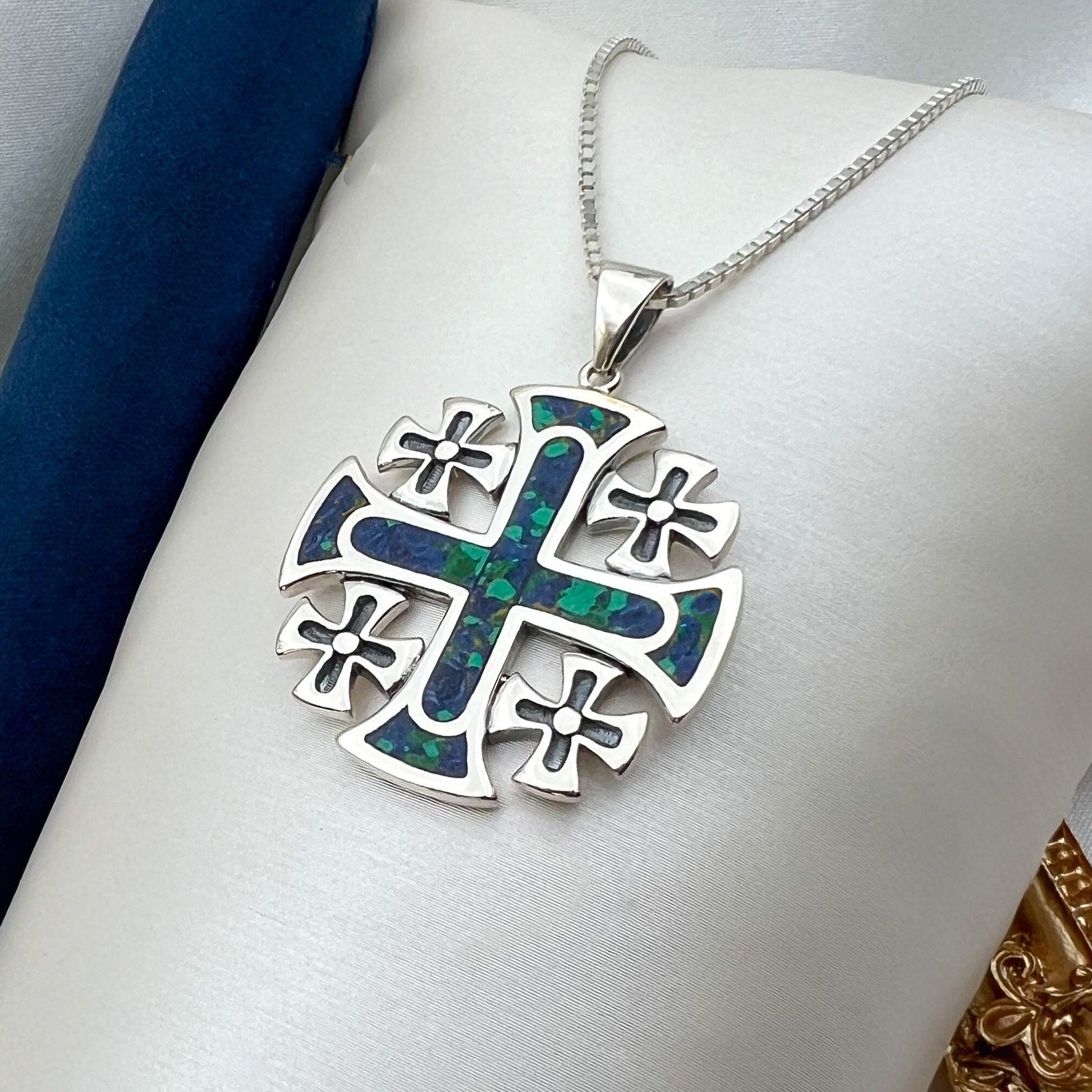 Eilat Stone King Solomon Cross Pendant, Silver 925 with Coordinating Chain