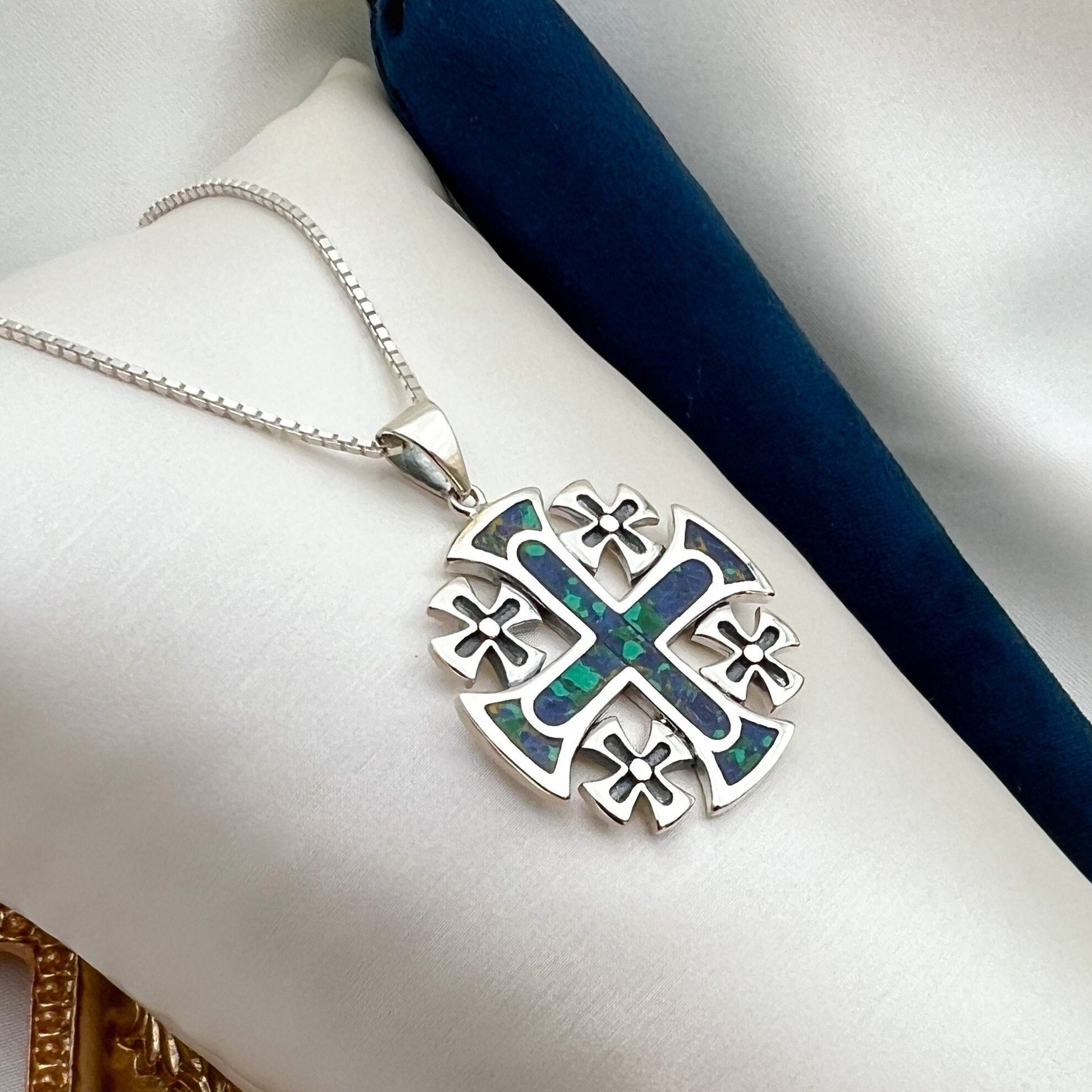 Eilat Stone King Solomon Cross Pendant, Silver 925 with Coordinating Chain