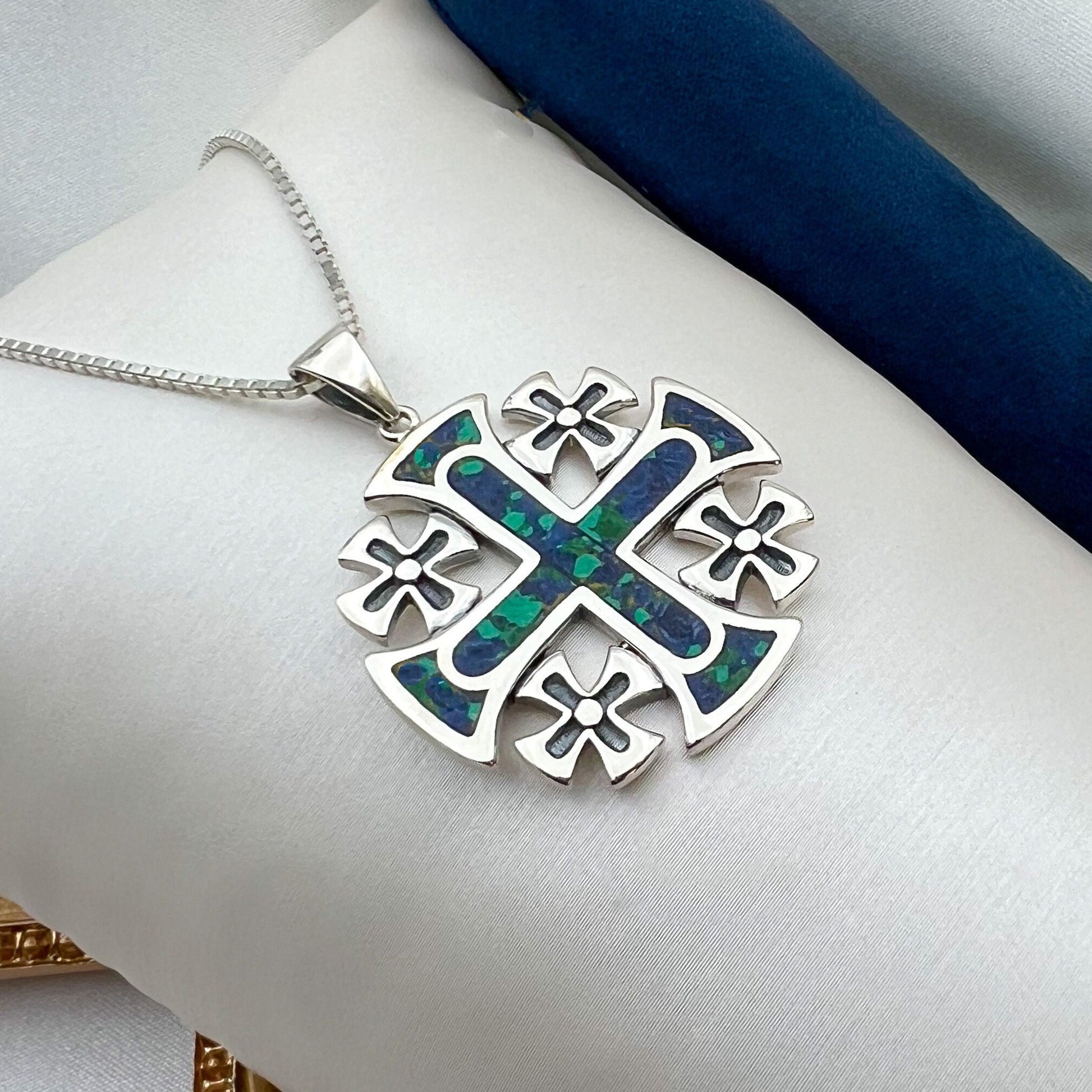 Eilat Stone King Solomon Cross Pendant, Silver 925 with Coordinating Chain