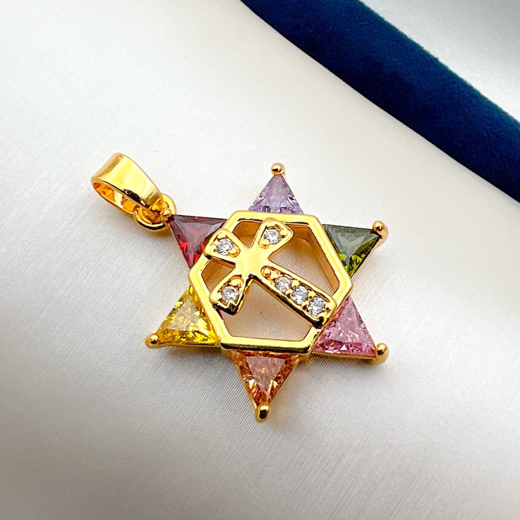 Goldfield David Star Cross Pendant with Vibrant Stones