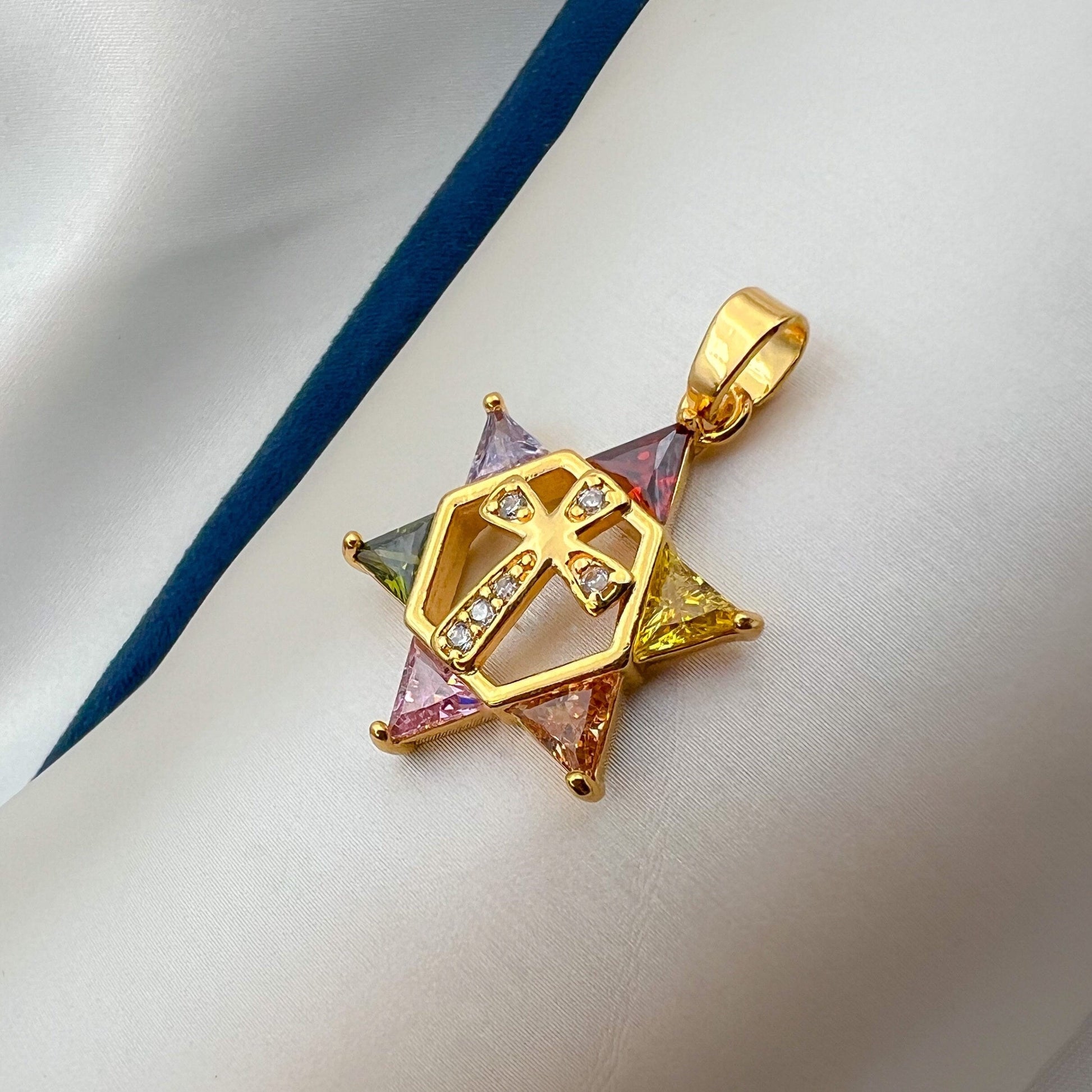 Goldfield David Star Cross Pendant with Vibrant Stones