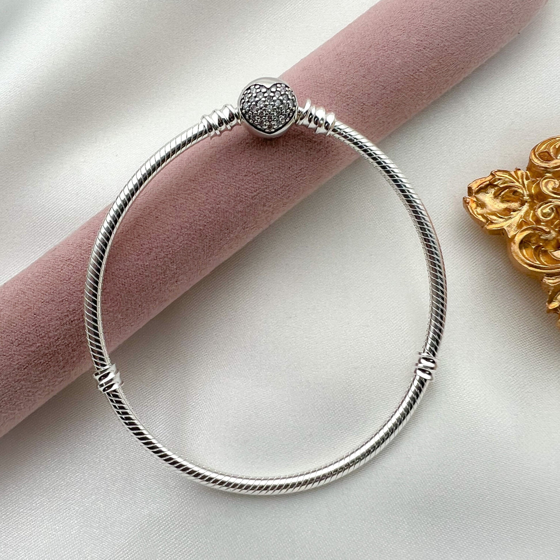 Sterling Silver Heart-Lock Bracelet with Sparkling Zirconia