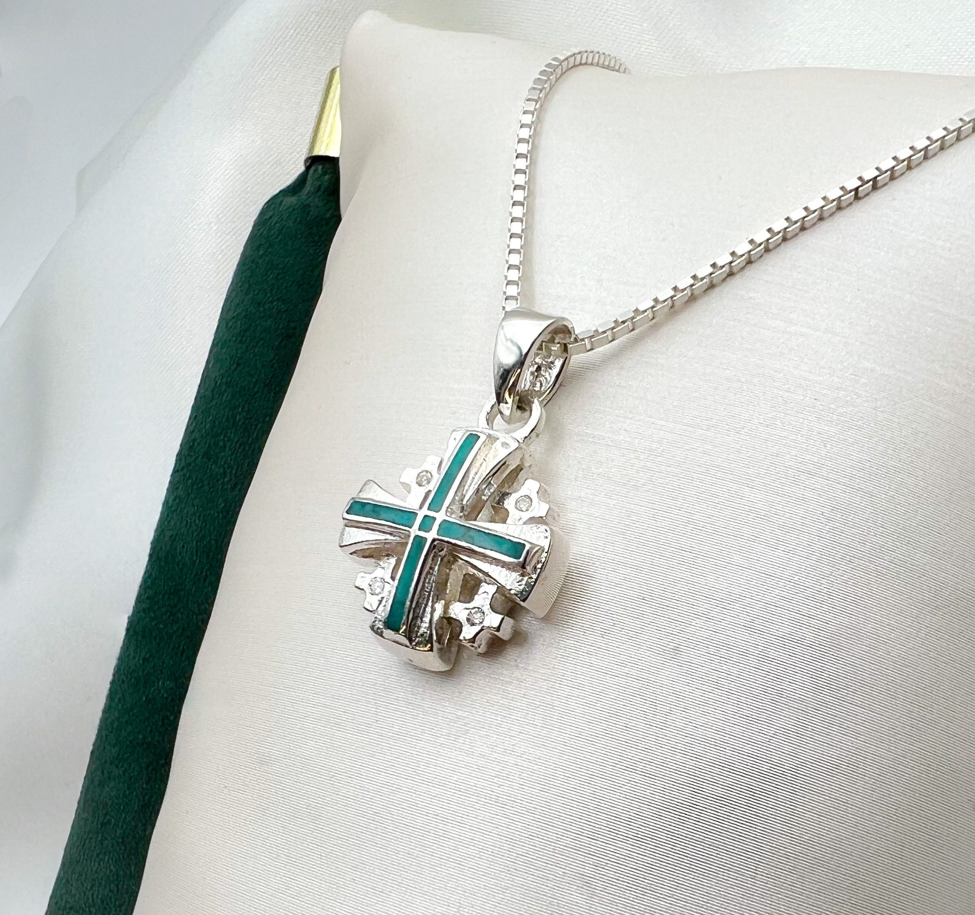 Sterling Silver King Solomon Eilat Stone Jerusalem Cross with Matching Chain