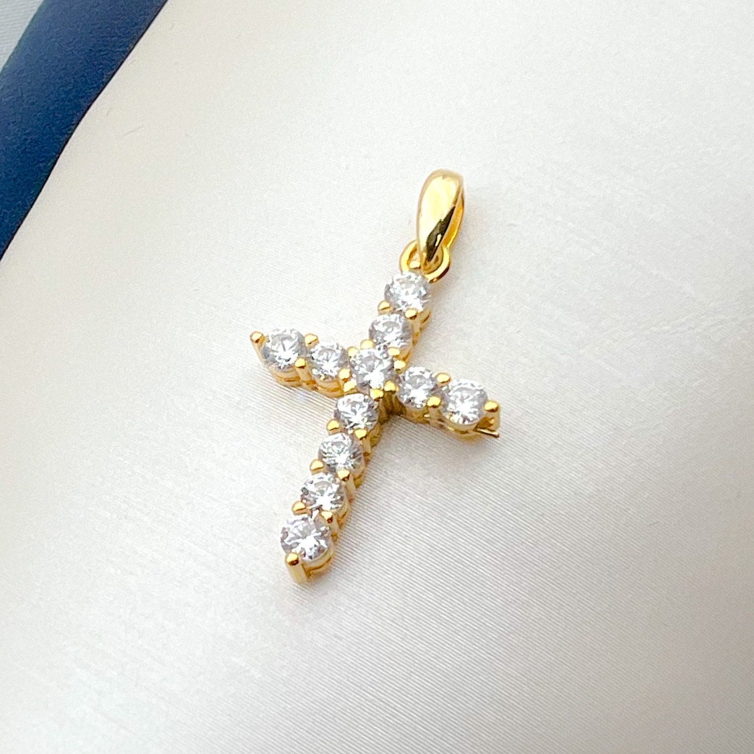 Sterling Silver Cross Pendant with Gold Accent and White Zircons