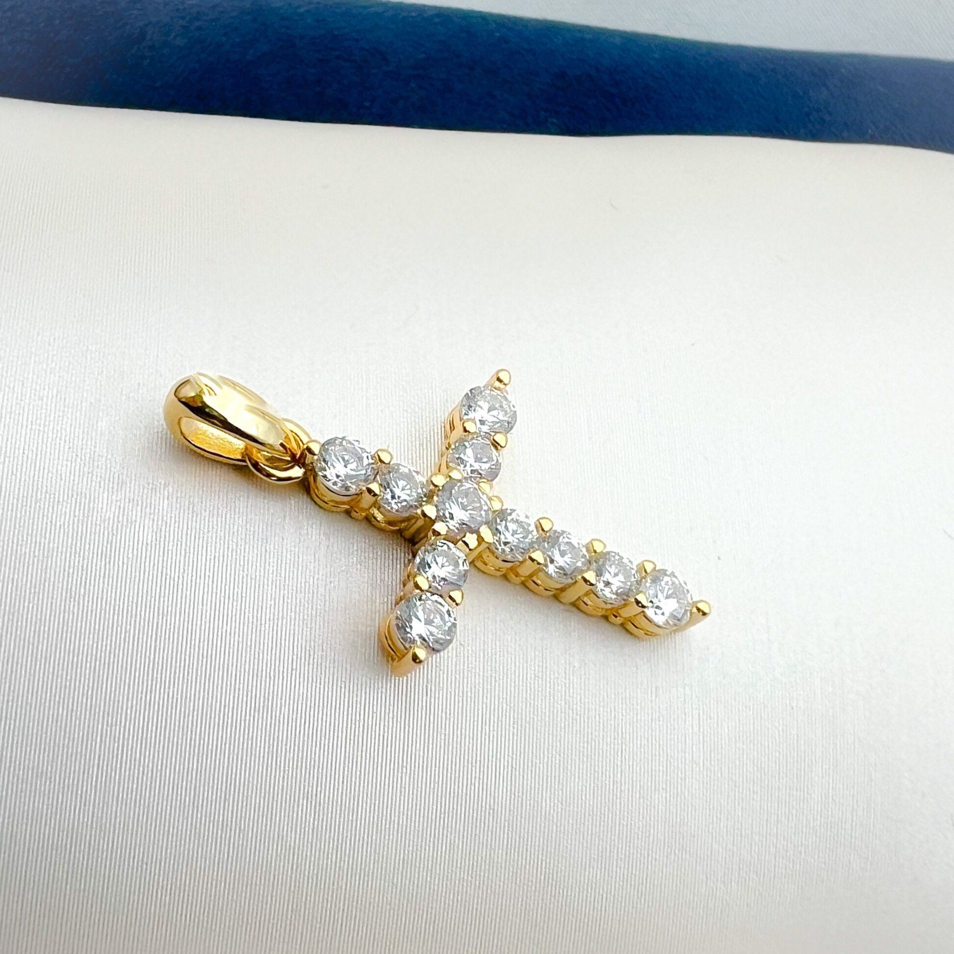 Sterling Silver Cross Pendant with Gold Accent and White Zircons