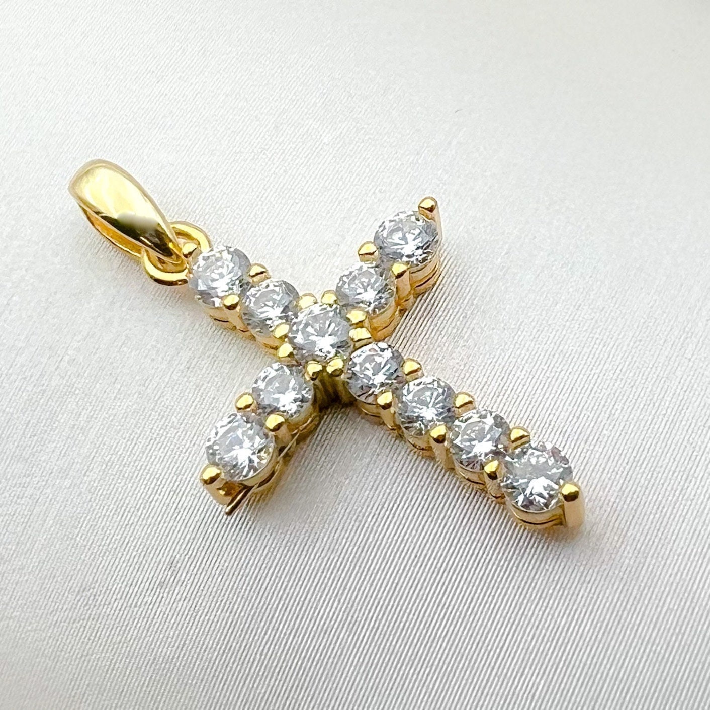 Sterling Silver Cross Pendant with Gold Accent and White Zircons