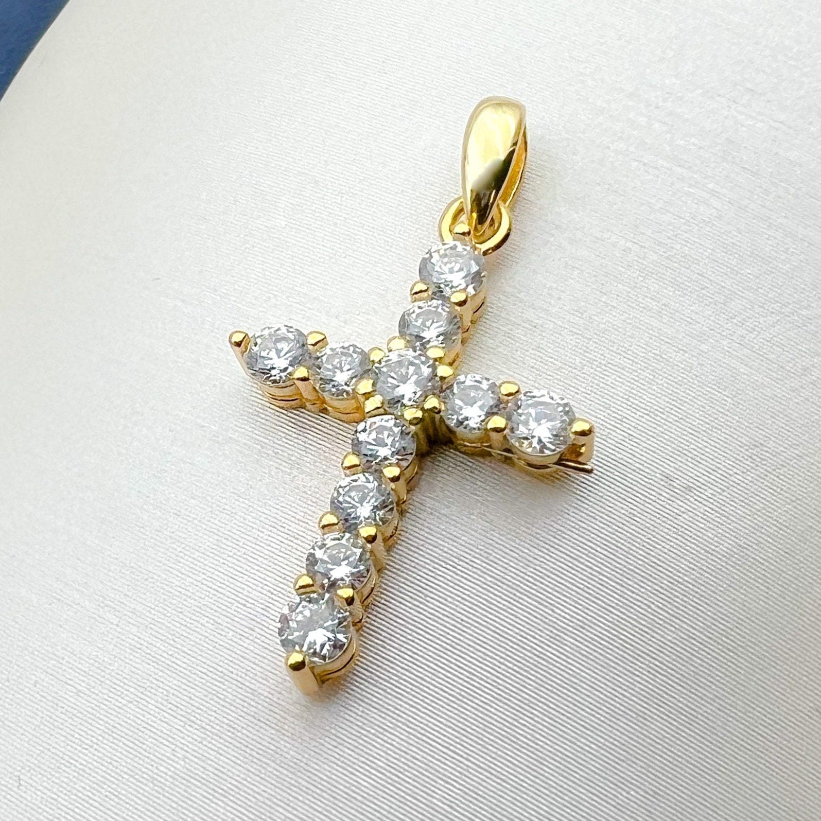 Sterling Silver Cross Pendant with Gold Accent and White Zircons