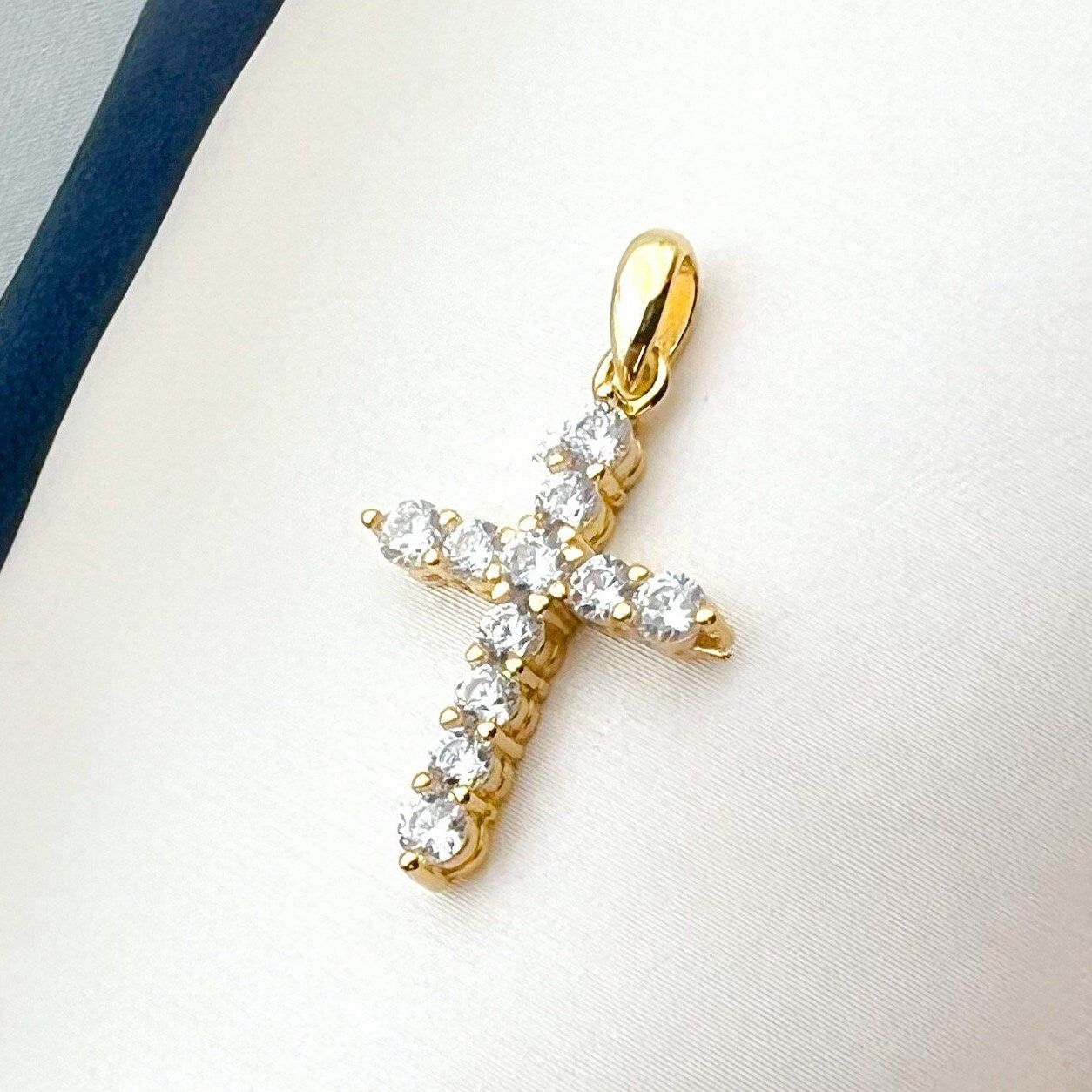 Sterling Silver Cross Pendant with Gold Accent and White Zircons