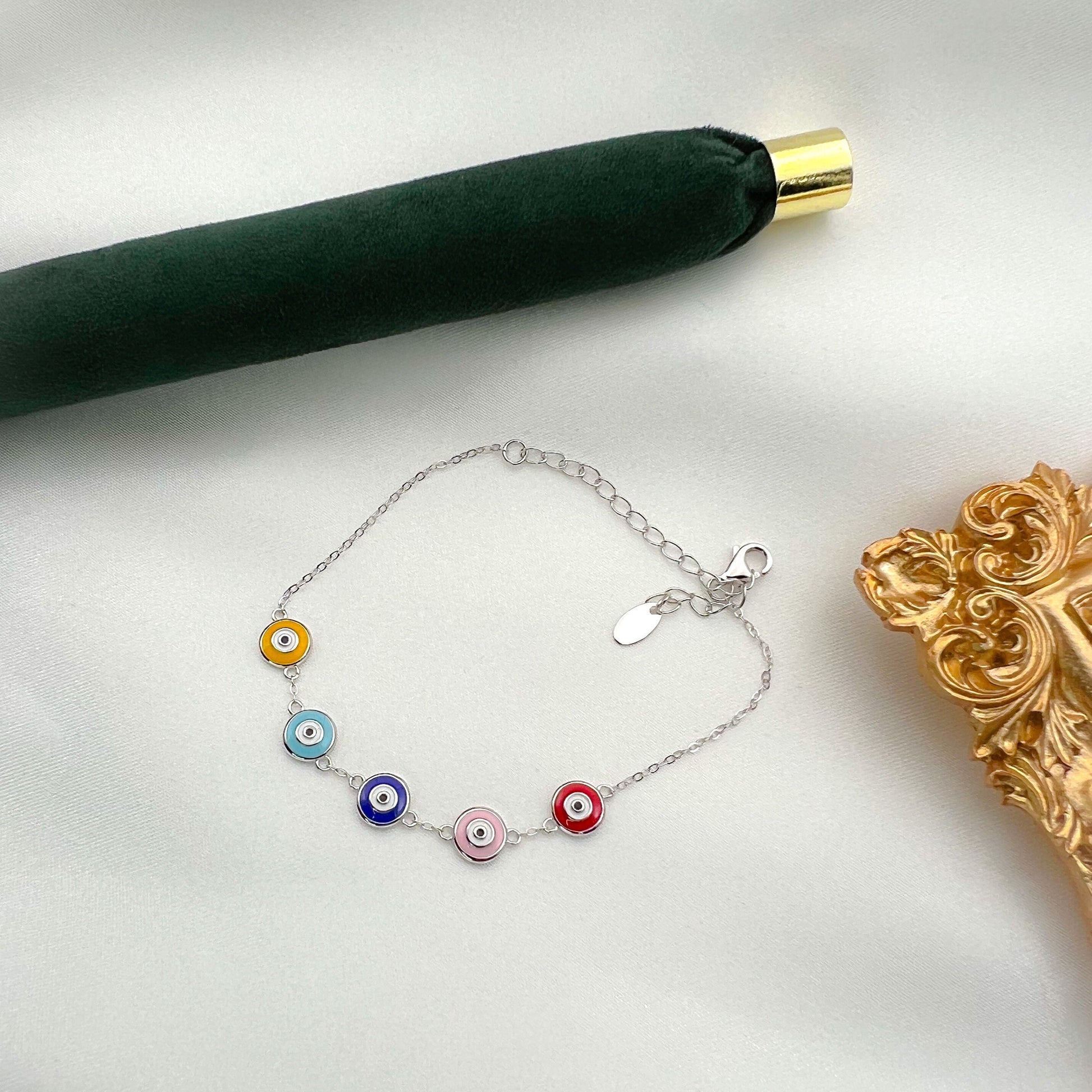 Sterling Silver Guardian Eye Bracelet with Vibrant Enamel Design