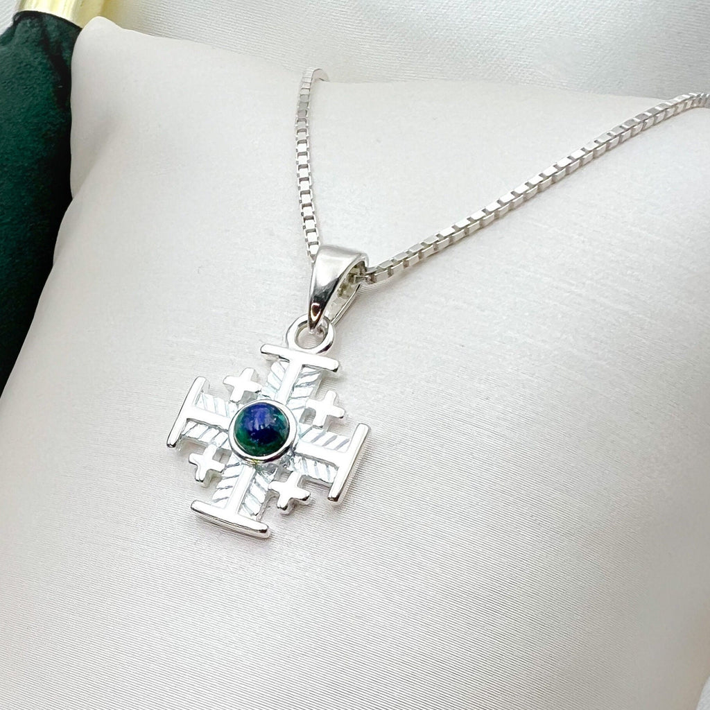 Eilat Stone Jerusalem Cross Pendant with Sterling Silver Chain