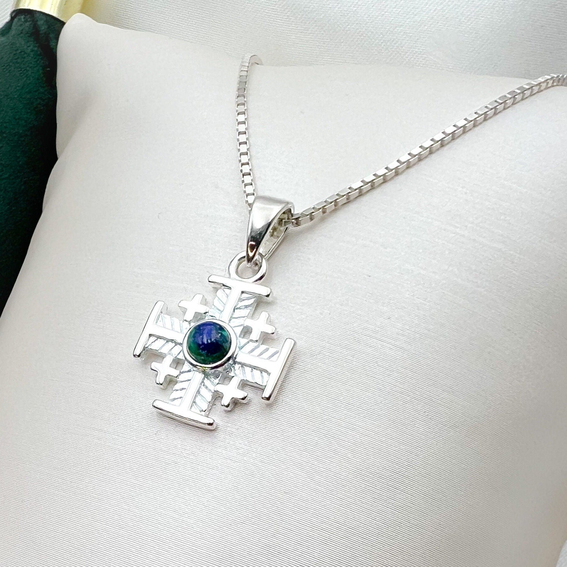 Eilat Stone Jerusalem Cross Pendant with Sterling Silver Chain