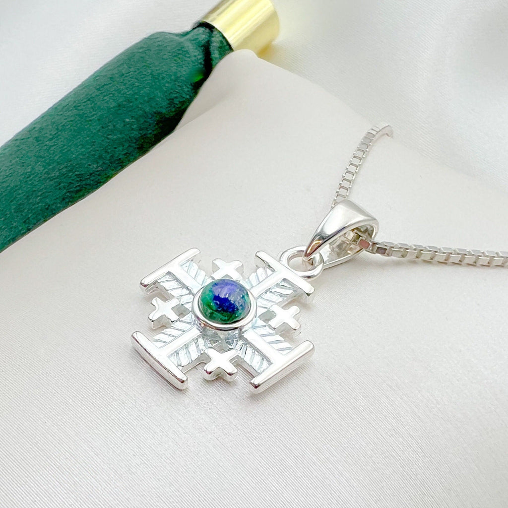 Eilat Stone Jerusalem Cross Pendant with Sterling Silver Chain