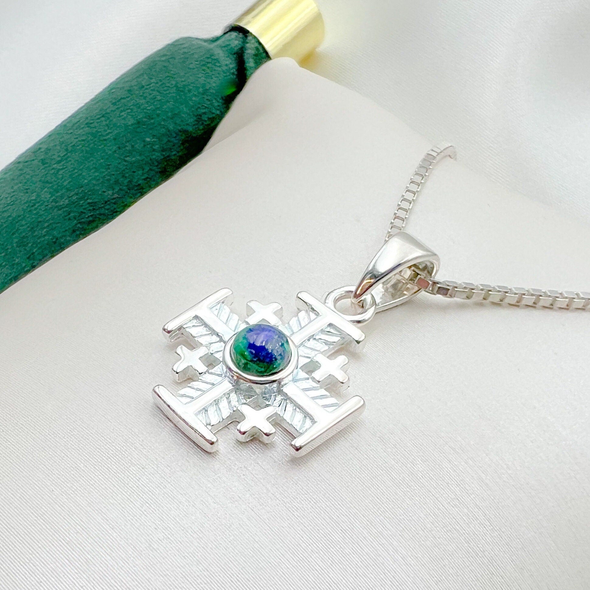 Eilat Stone Jerusalem Cross Pendant with Sterling Silver Chain